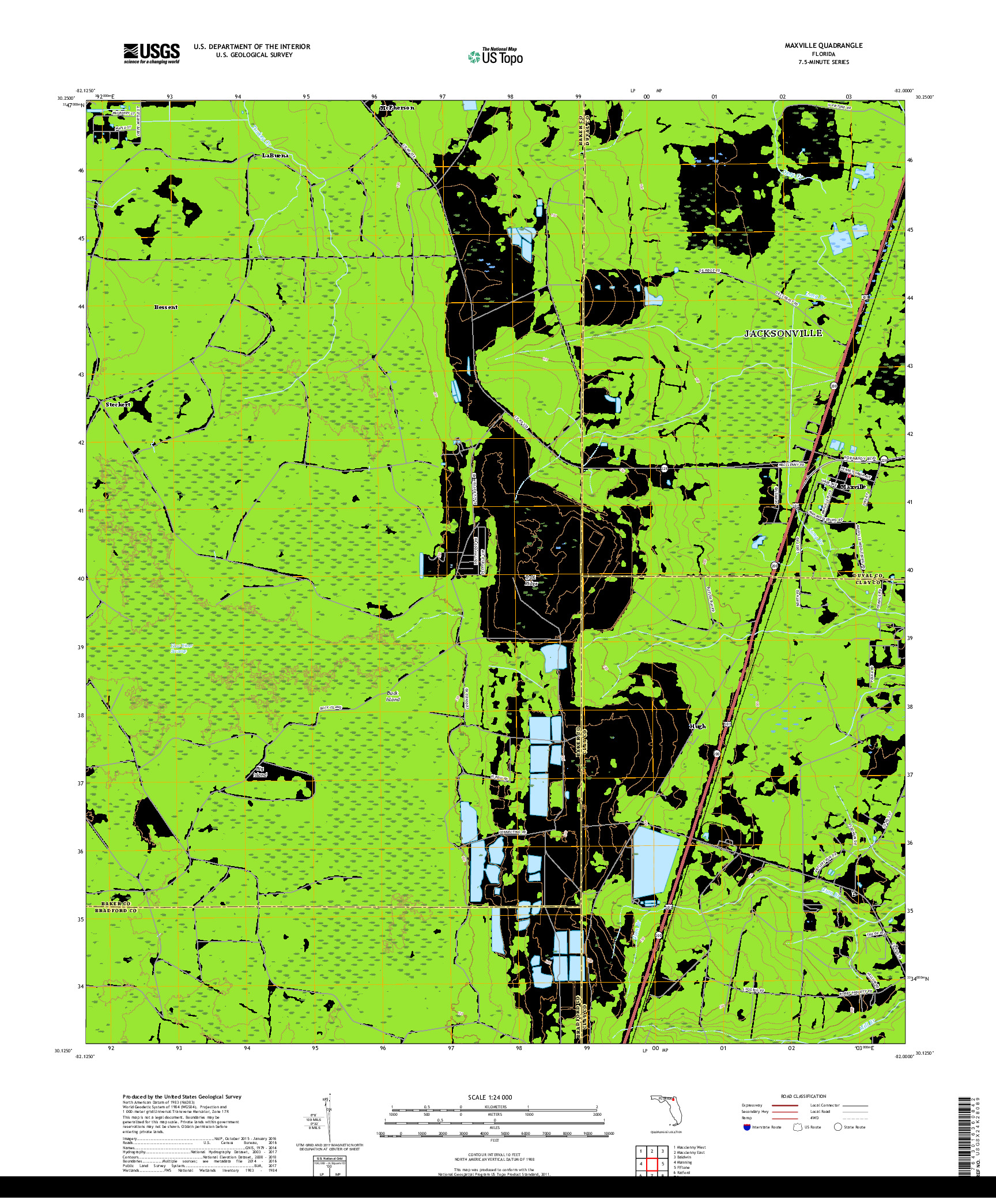 USGS US TOPO 7.5-MINUTE MAP FOR MAXVILLE, FL 2018