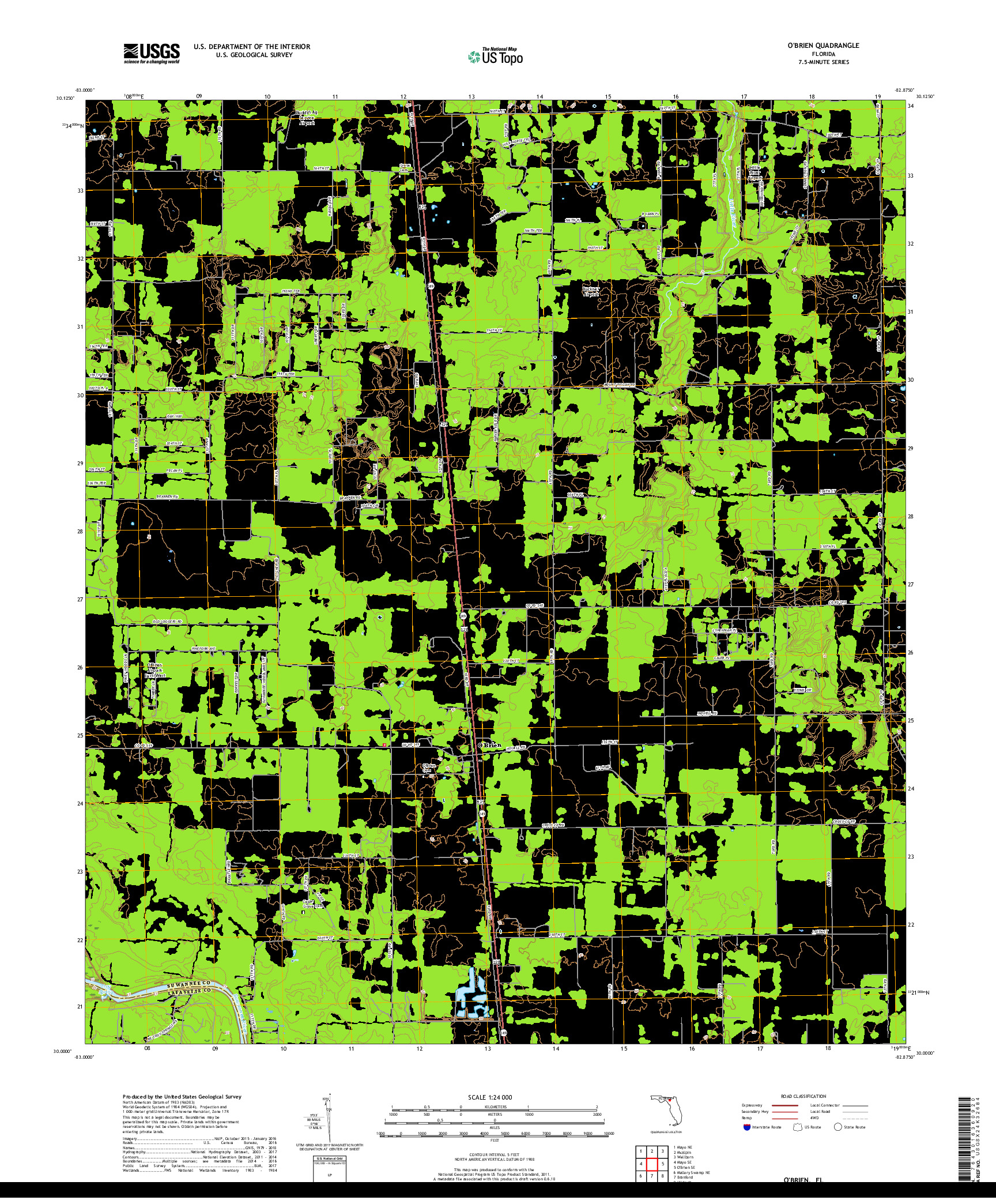 USGS US TOPO 7.5-MINUTE MAP FOR O'BRIEN, FL 2018