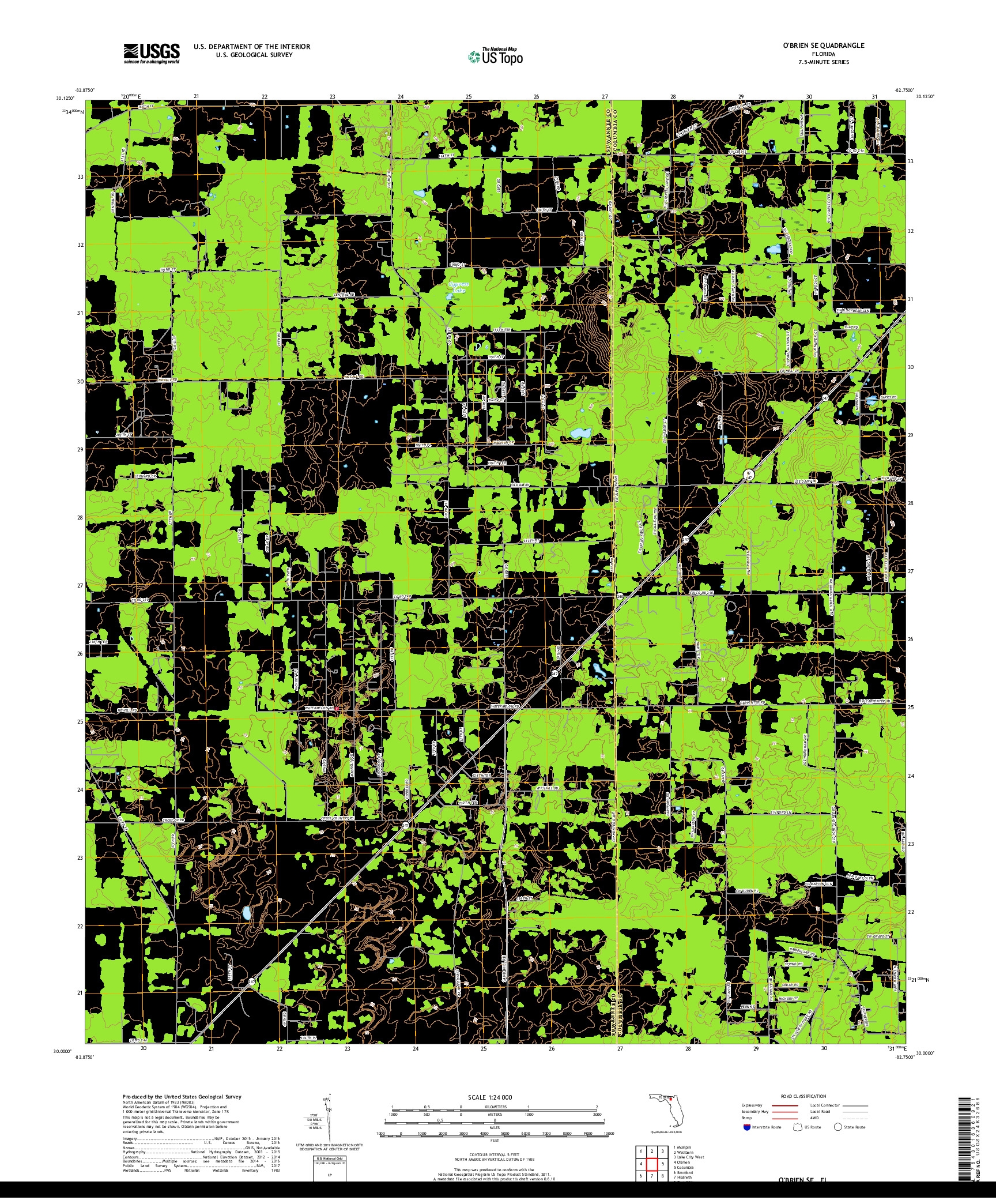 USGS US TOPO 7.5-MINUTE MAP FOR O'BRIEN SE, FL 2018