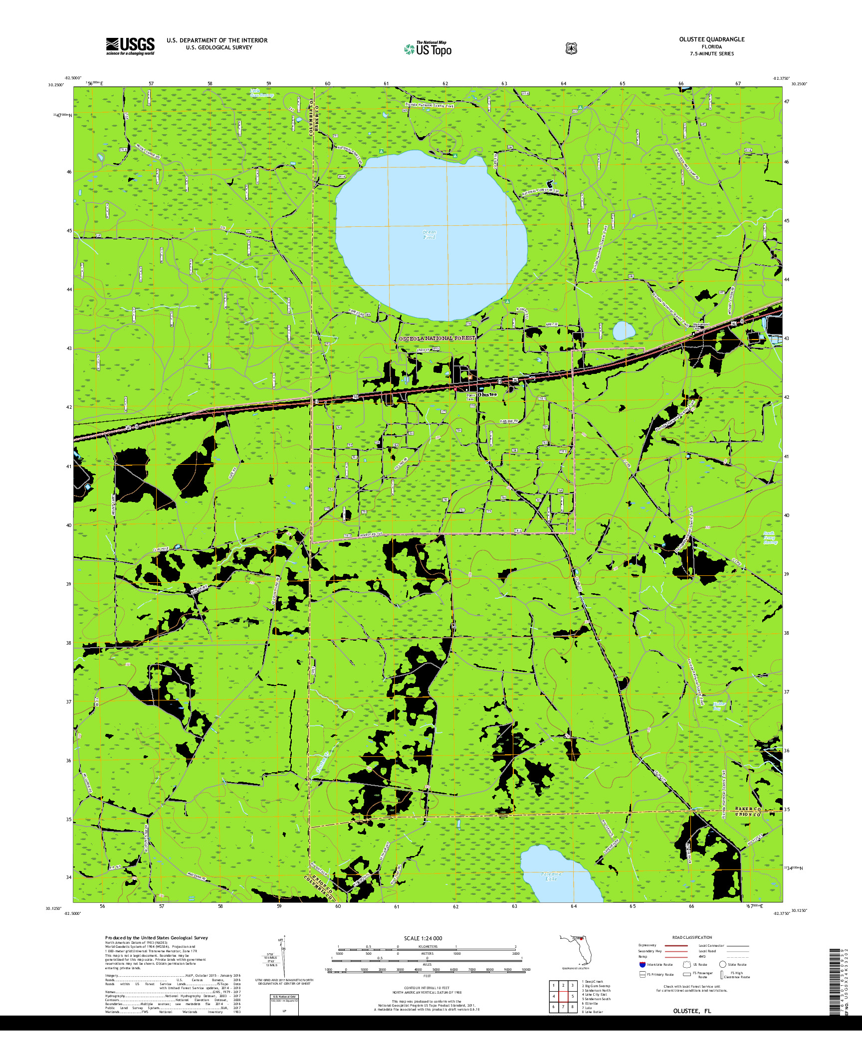 USGS US TOPO 7.5-MINUTE MAP FOR OLUSTEE, FL 2018