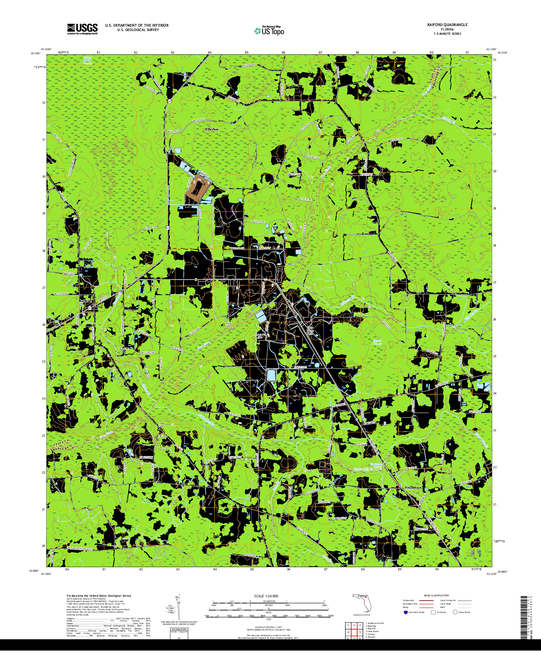 USGS US TOPO 7.5-MINUTE MAP FOR RAIFORD, FL 2018