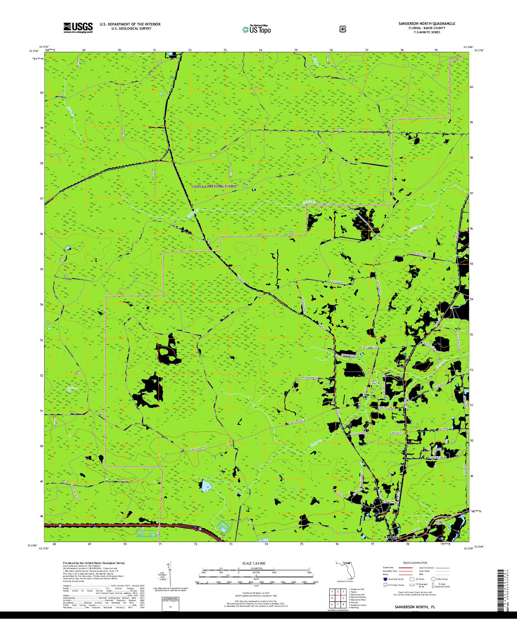 USGS US TOPO 7.5-MINUTE MAP FOR SANDERSON NORTH, FL 2018