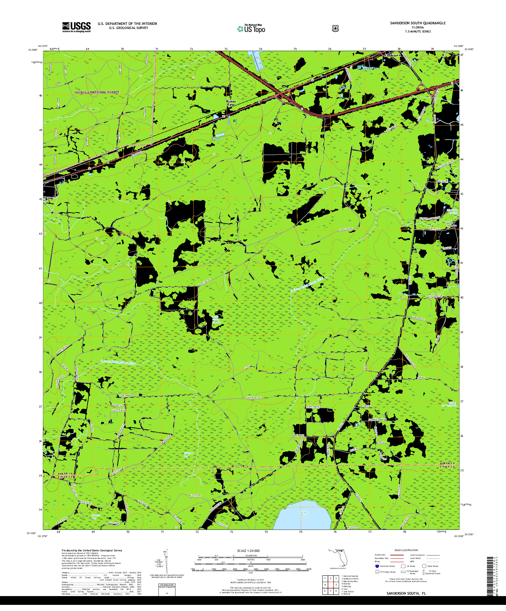 USGS US TOPO 7.5-MINUTE MAP FOR SANDERSON SOUTH, FL 2018