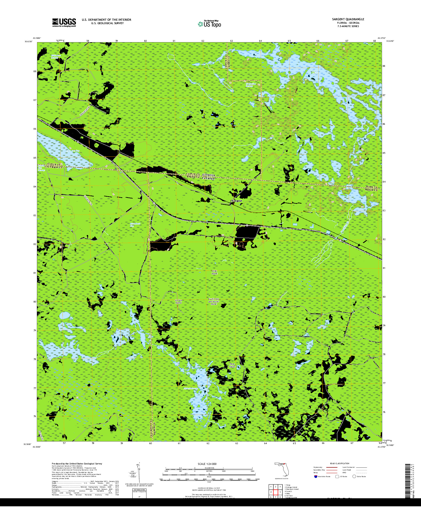 USGS US TOPO 7.5-MINUTE MAP FOR SARGENT, FL,GA 2018