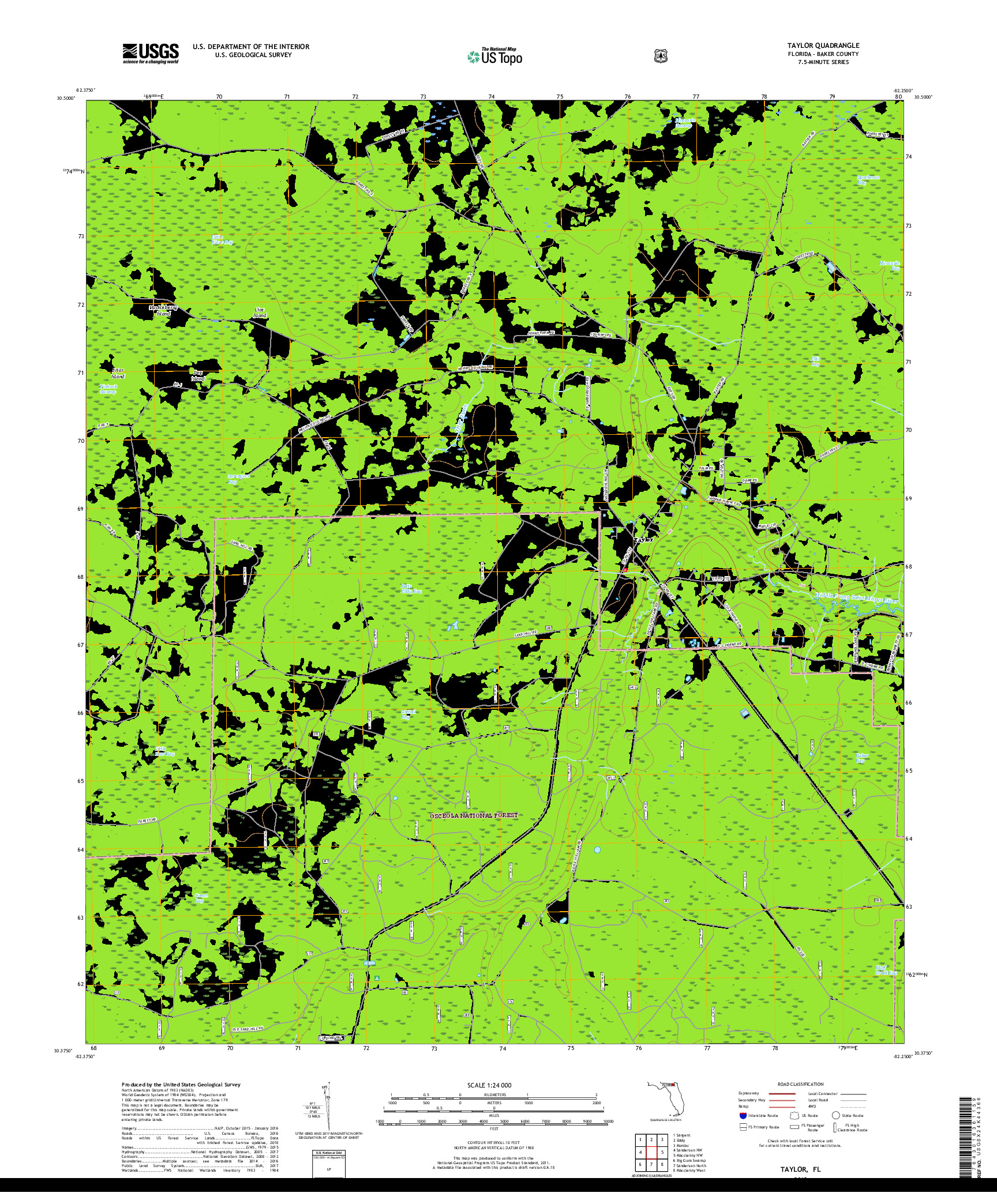 USGS US TOPO 7.5-MINUTE MAP FOR TAYLOR, FL 2018