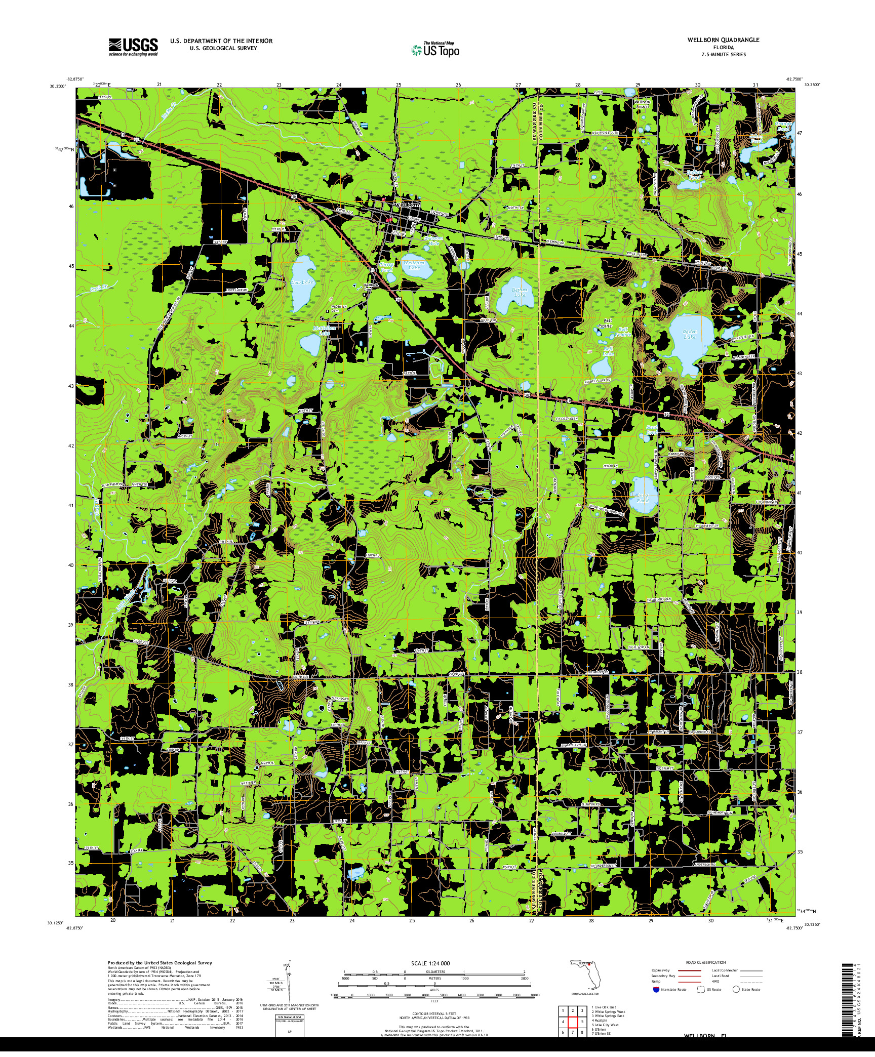 USGS US TOPO 7.5-MINUTE MAP FOR WELLBORN, FL 2018