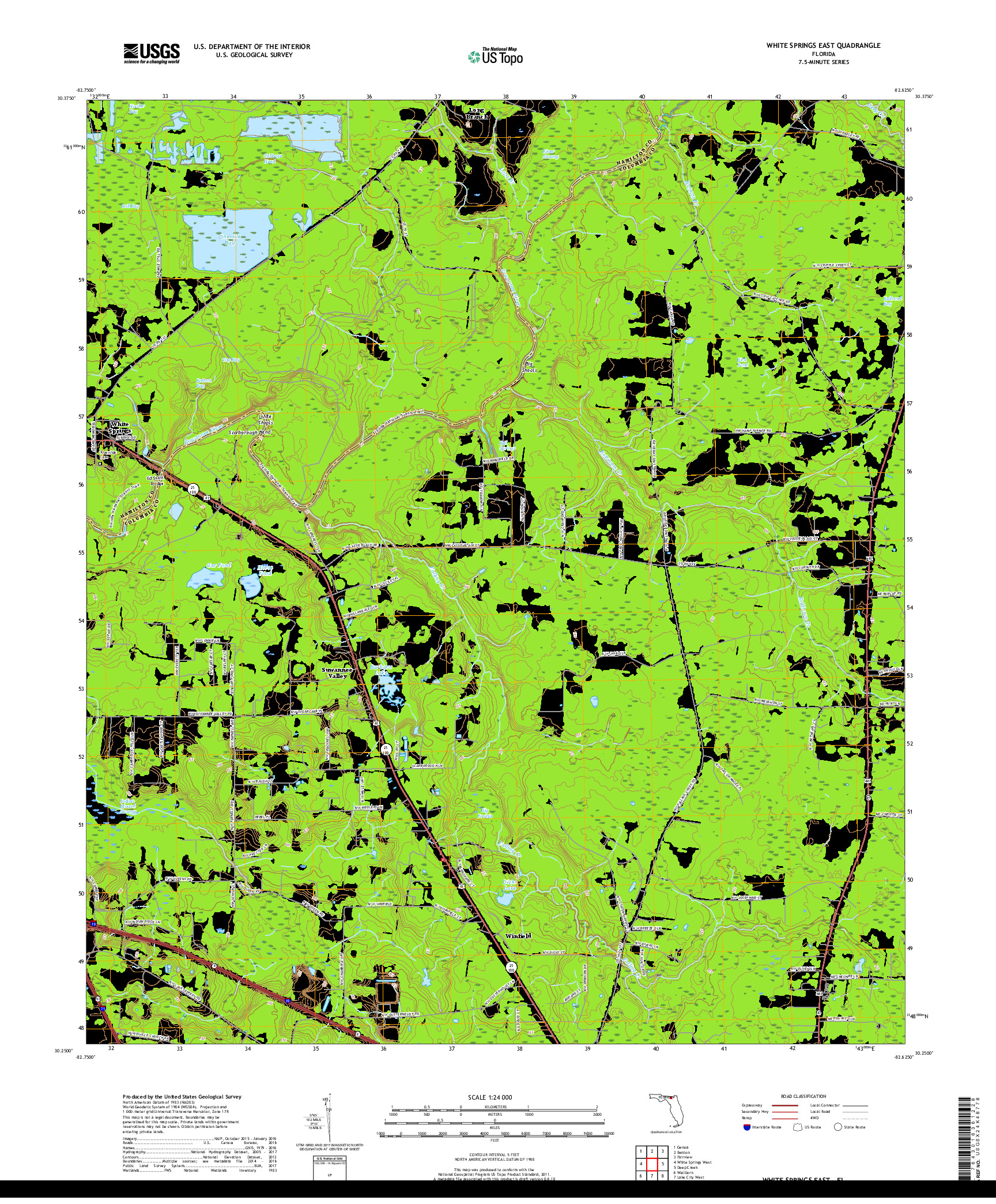 USGS US TOPO 7.5-MINUTE MAP FOR WHITE SPRINGS EAST, FL 2018