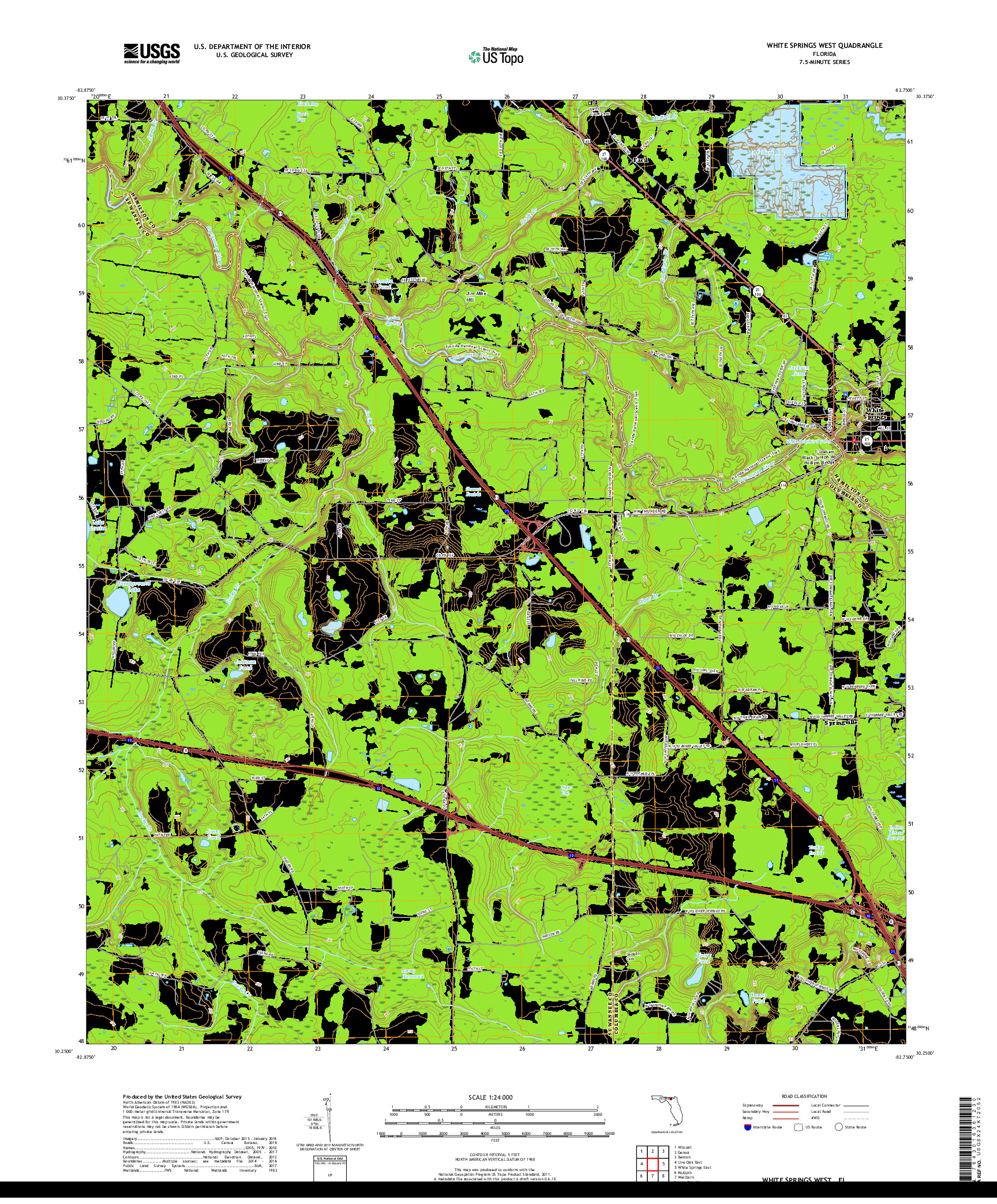 USGS US TOPO 7.5-MINUTE MAP FOR WHITE SPRINGS WEST, FL 2018