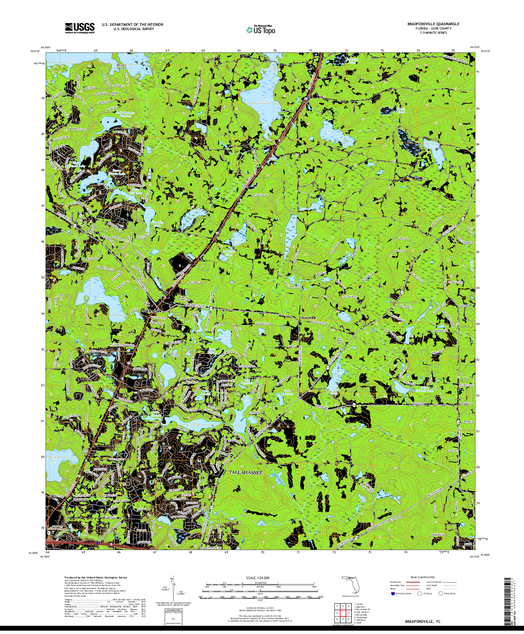 USGS US TOPO 7.5-MINUTE MAP FOR BRADFORDVILLE, FL 2018