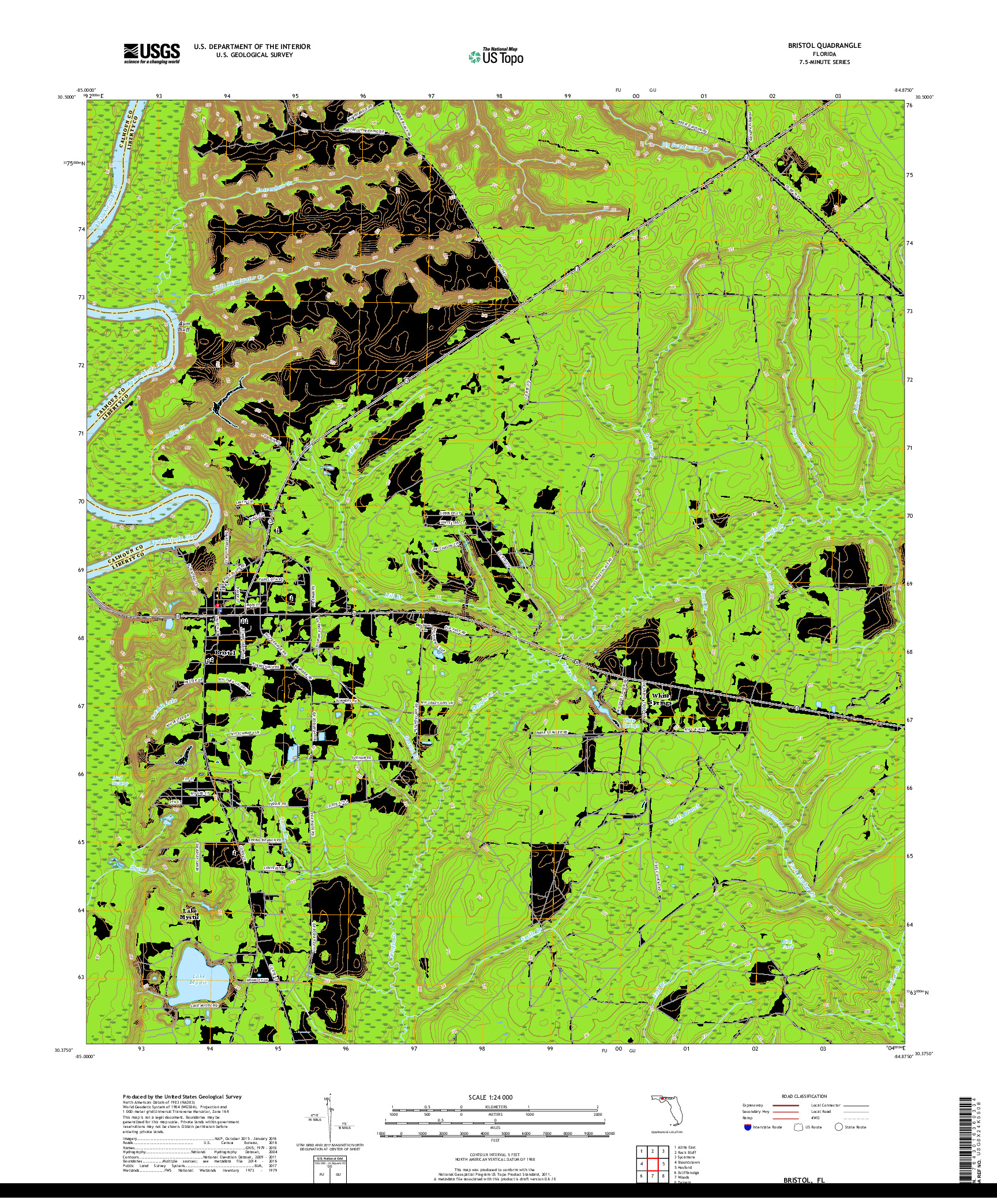 USGS US TOPO 7.5-MINUTE MAP FOR BRISTOL, FL 2018