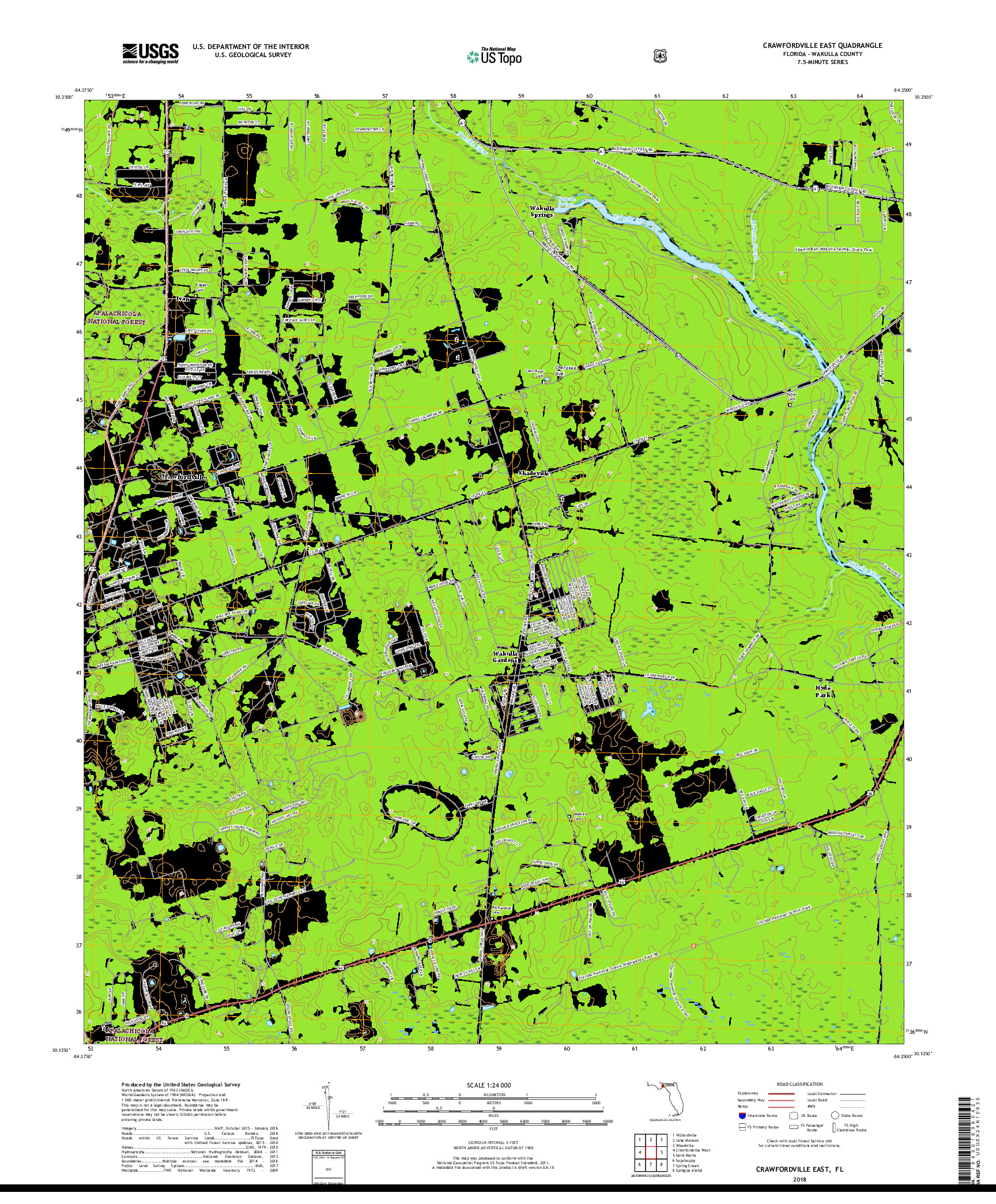 USGS US TOPO 7.5-MINUTE MAP FOR CRAWFORDVILLE EAST, FL 2018