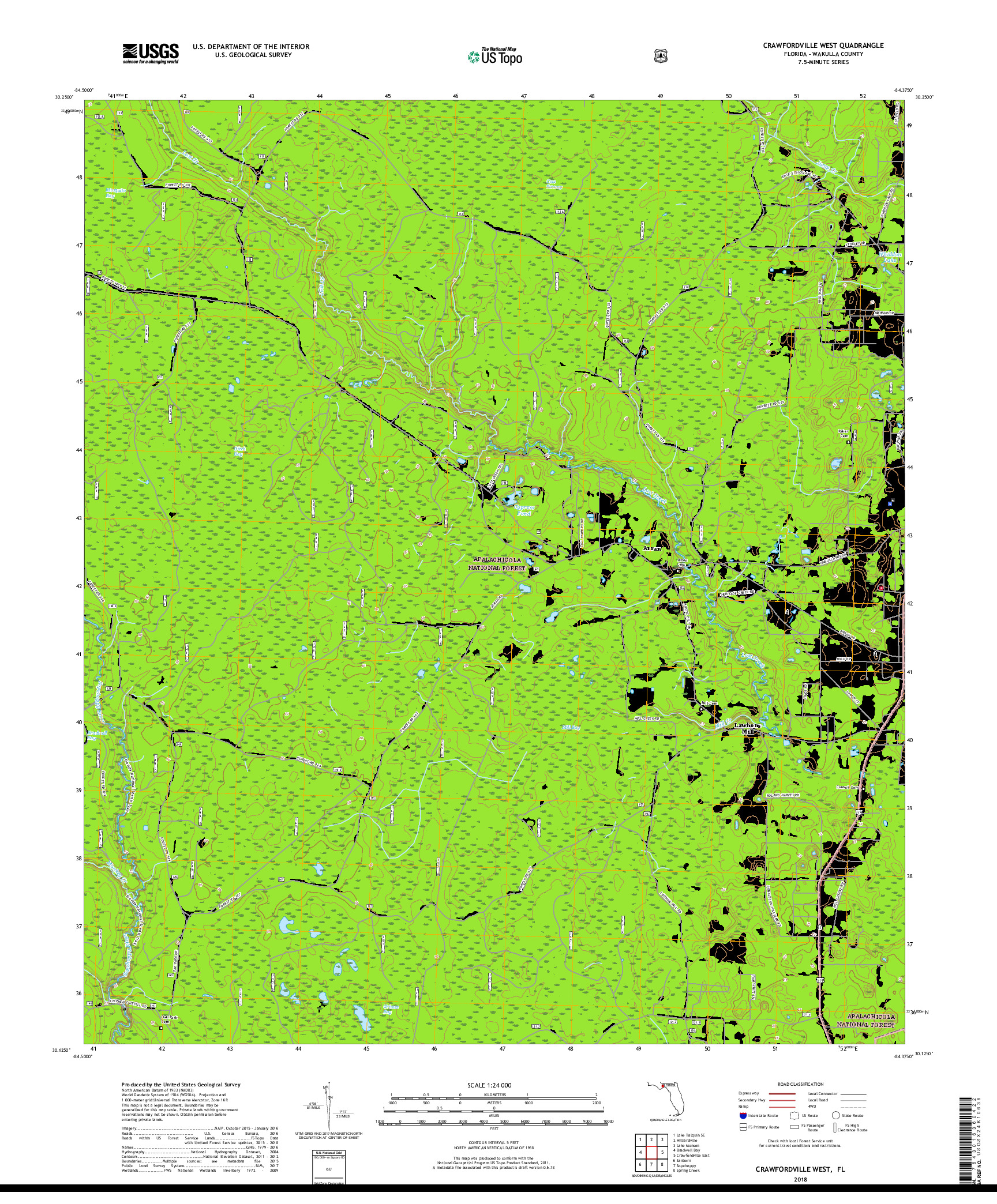 USGS US TOPO 7.5-MINUTE MAP FOR CRAWFORDVILLE WEST, FL 2018