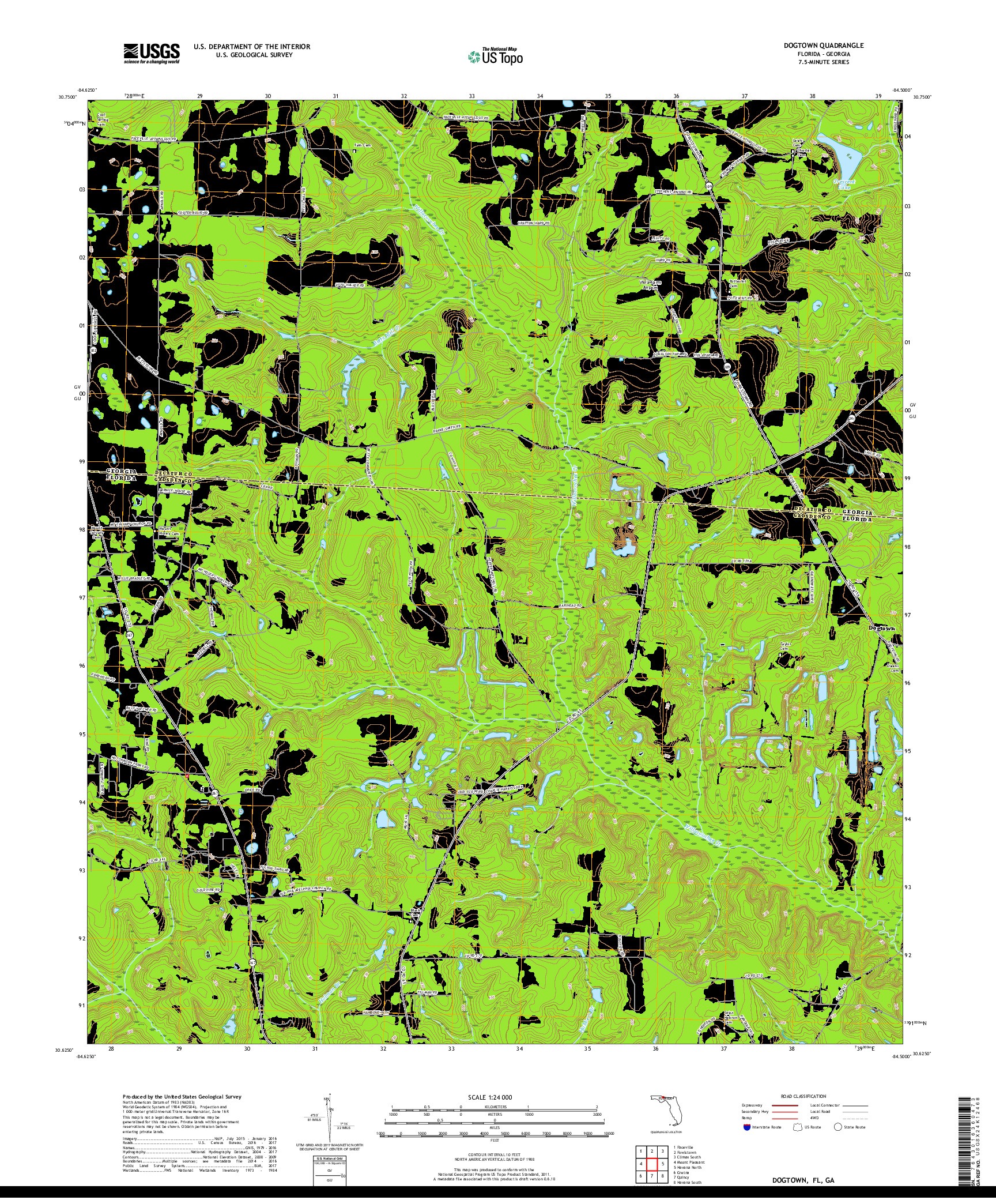 USGS US TOPO 7.5-MINUTE MAP FOR DOGTOWN, FL,GA 2018