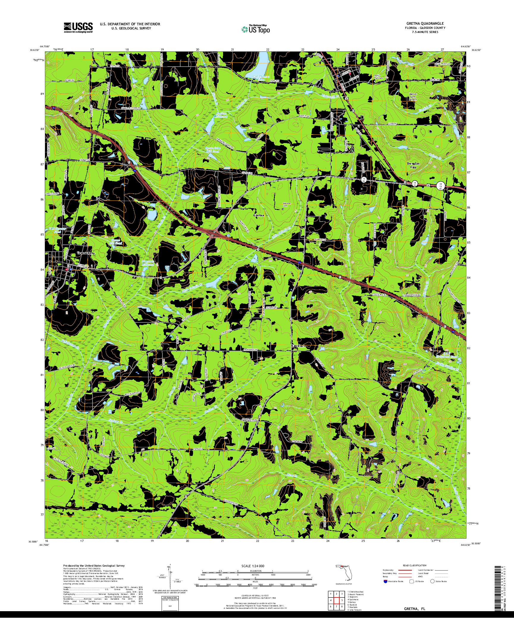 USGS US TOPO 7.5-MINUTE MAP FOR GRETNA, FL 2018