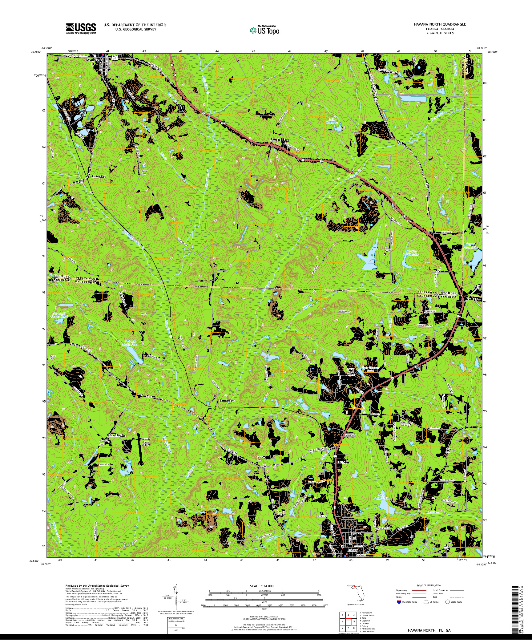 USGS US TOPO 7.5-MINUTE MAP FOR HAVANA NORTH, FL,GA 2018