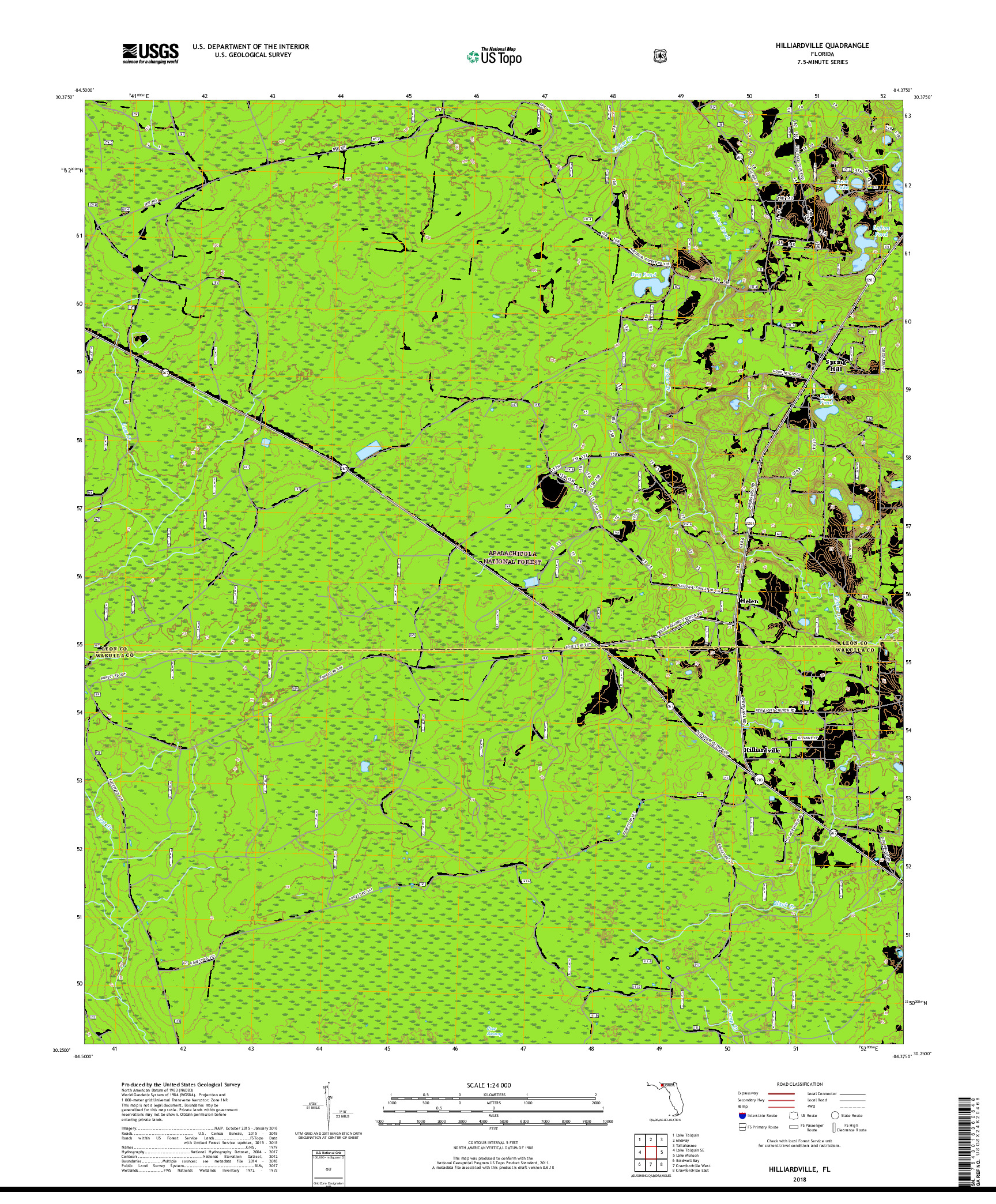 USGS US TOPO 7.5-MINUTE MAP FOR HILLIARDVILLE, FL 2018