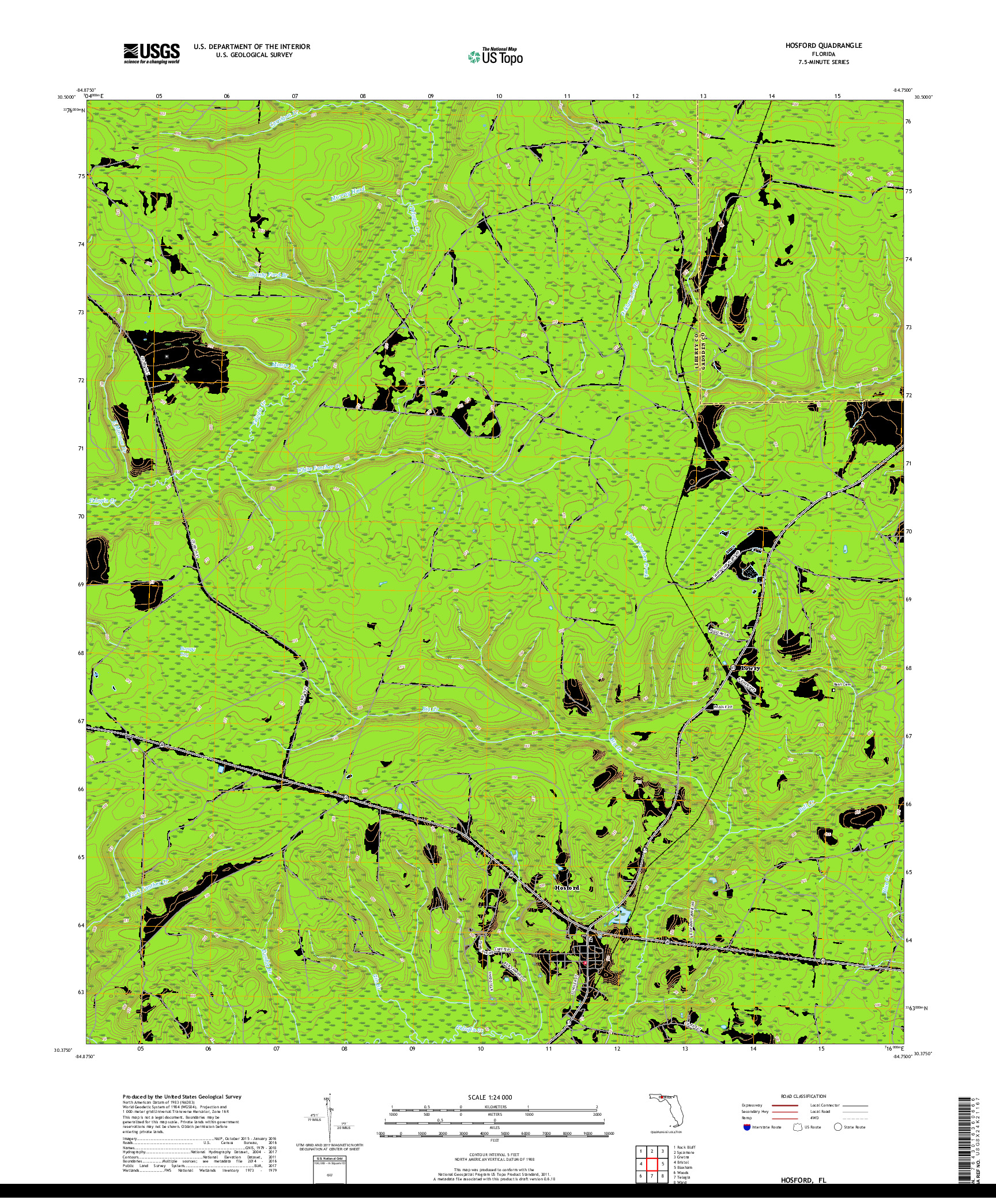 USGS US TOPO 7.5-MINUTE MAP FOR HOSFORD, FL 2018