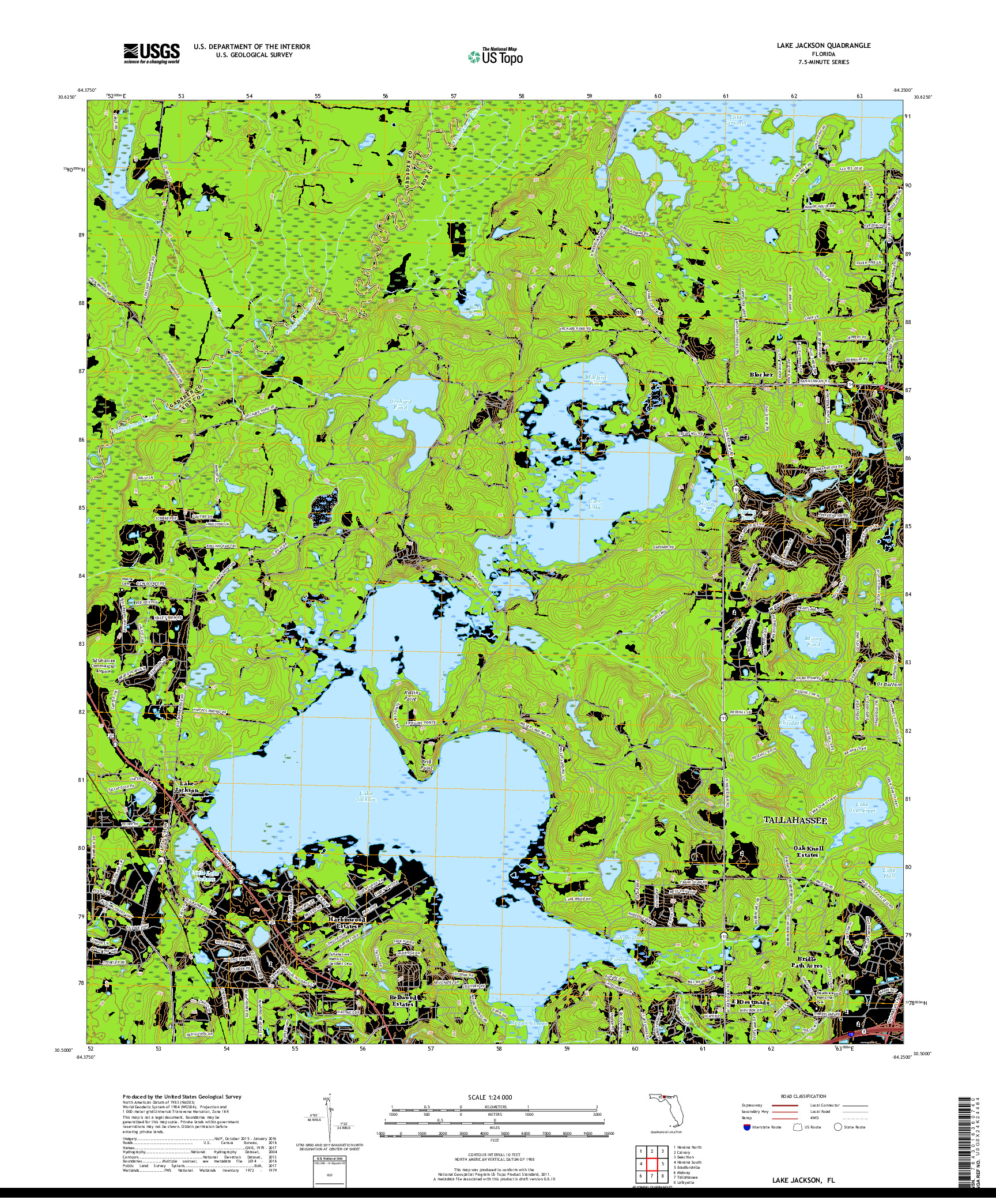 USGS US TOPO 7.5-MINUTE MAP FOR LAKE JACKSON, FL 2018