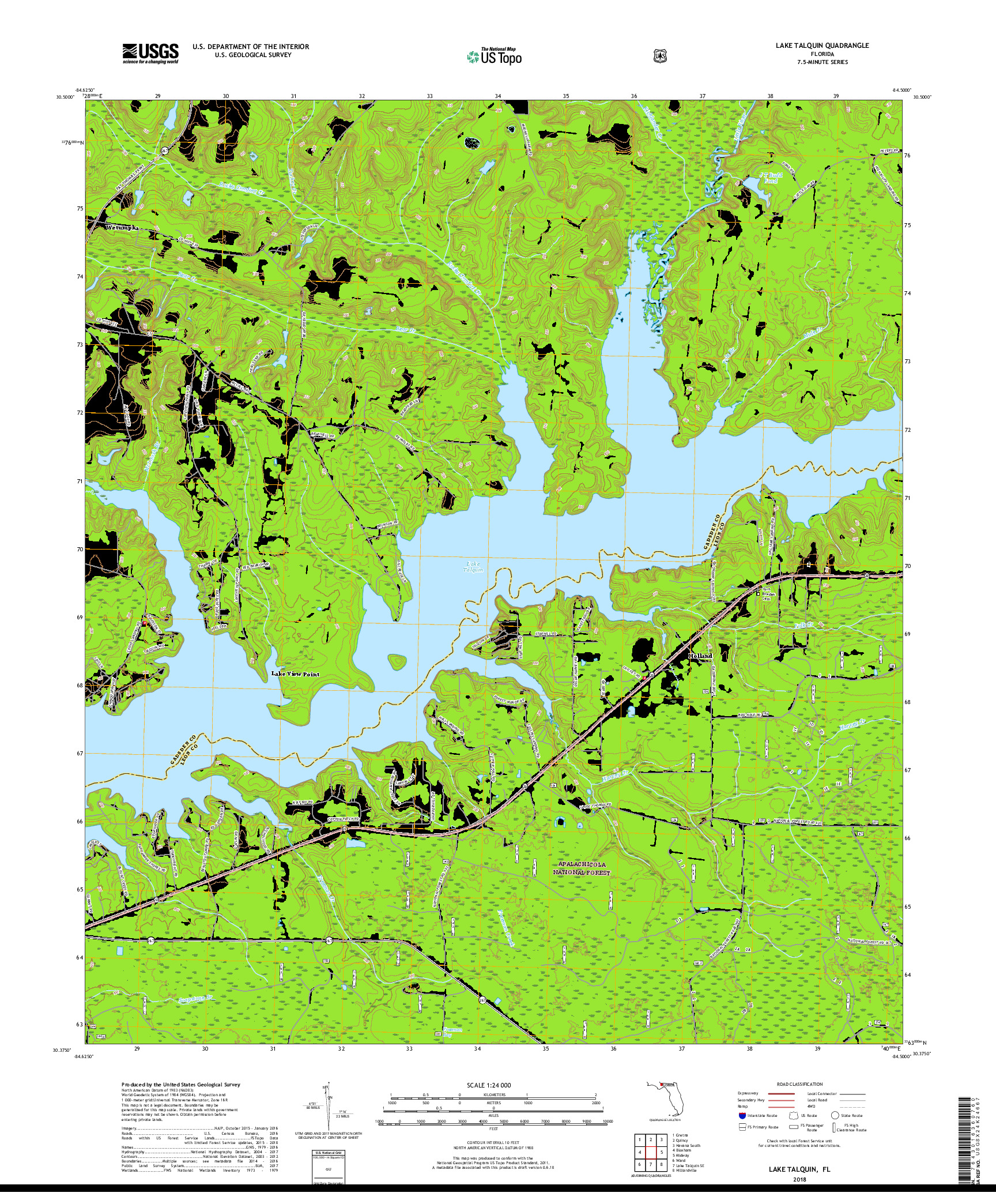 USGS US TOPO 7.5-MINUTE MAP FOR LAKE TALQUIN, FL 2018
