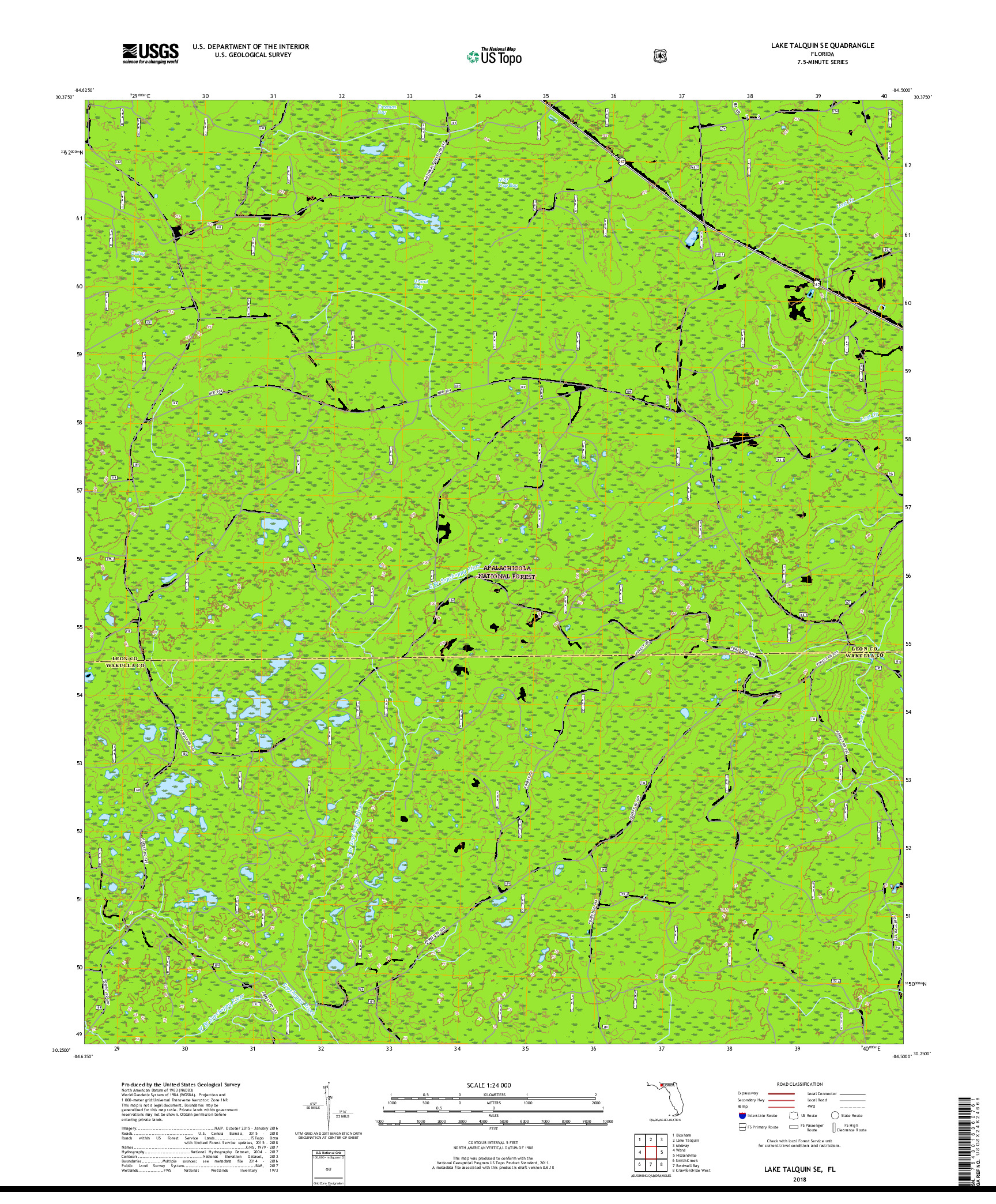 USGS US TOPO 7.5-MINUTE MAP FOR LAKE TALQUIN SE, FL 2018