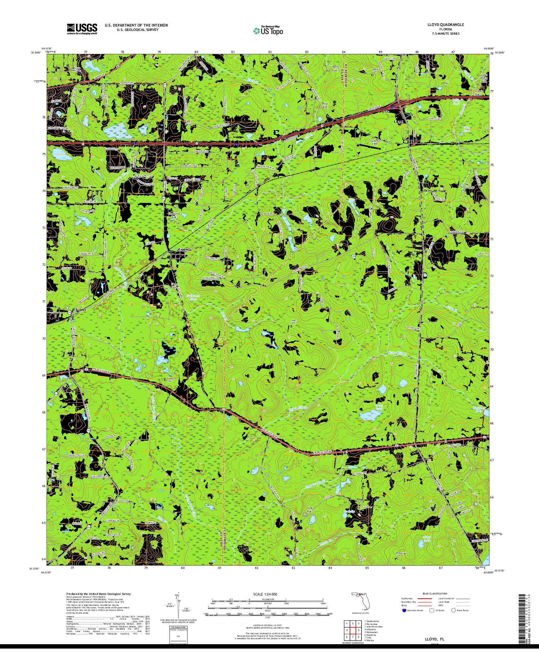 USGS US TOPO 7.5-MINUTE MAP FOR LLOYD, FL 2018