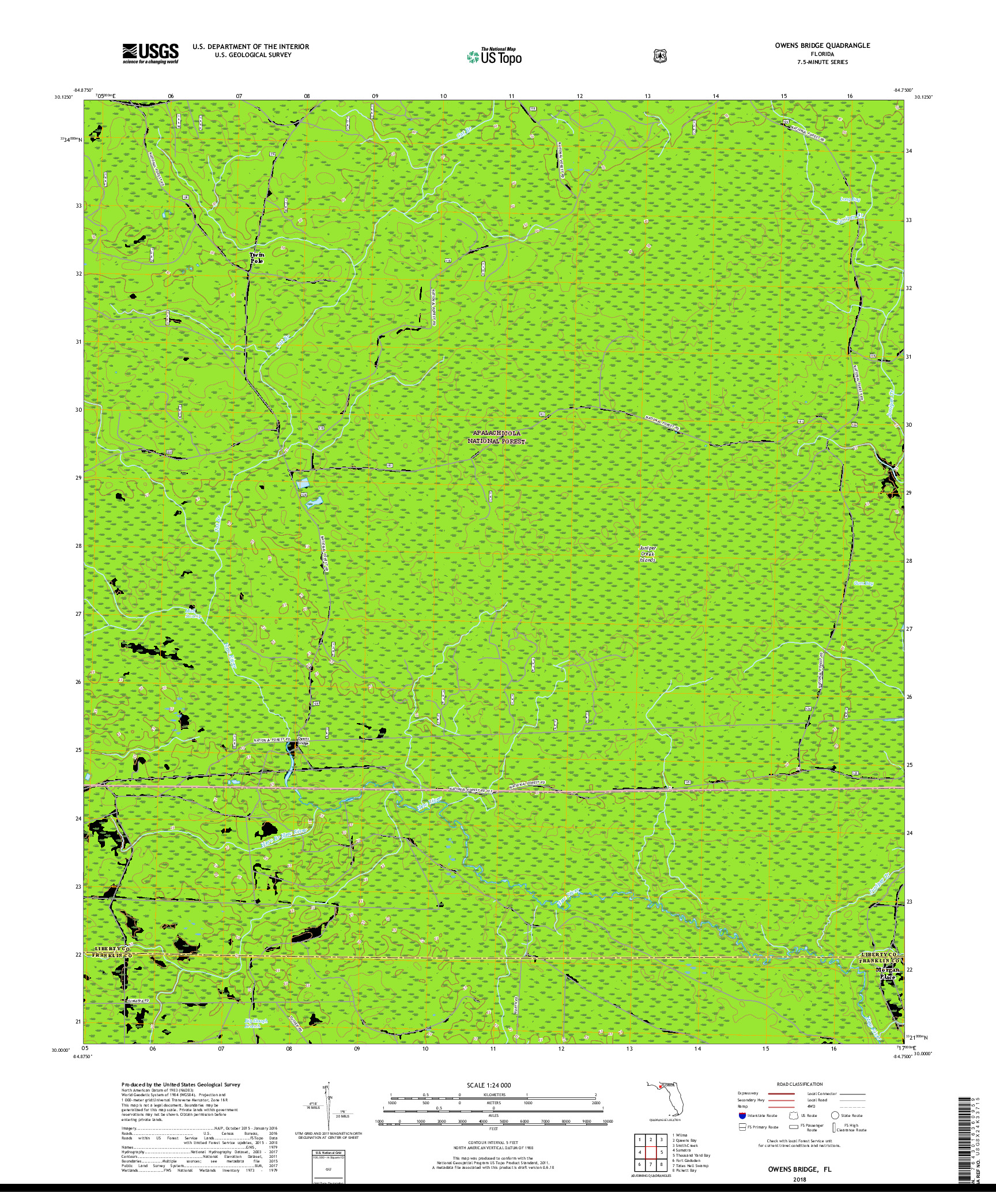 USGS US TOPO 7.5-MINUTE MAP FOR OWENS BRIDGE, FL 2018