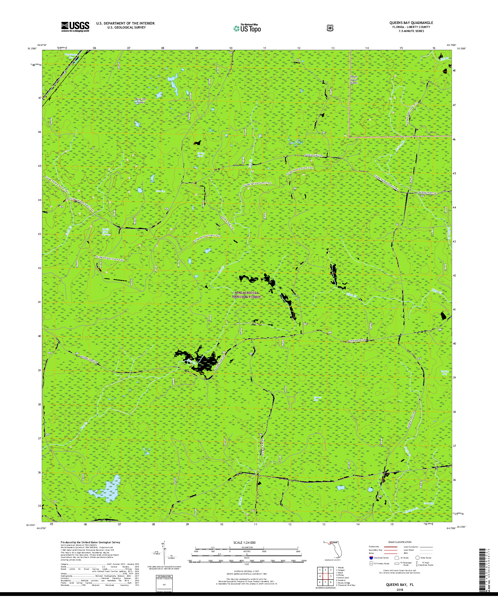 USGS US TOPO 7.5-MINUTE MAP FOR QUEENS BAY, FL 2018