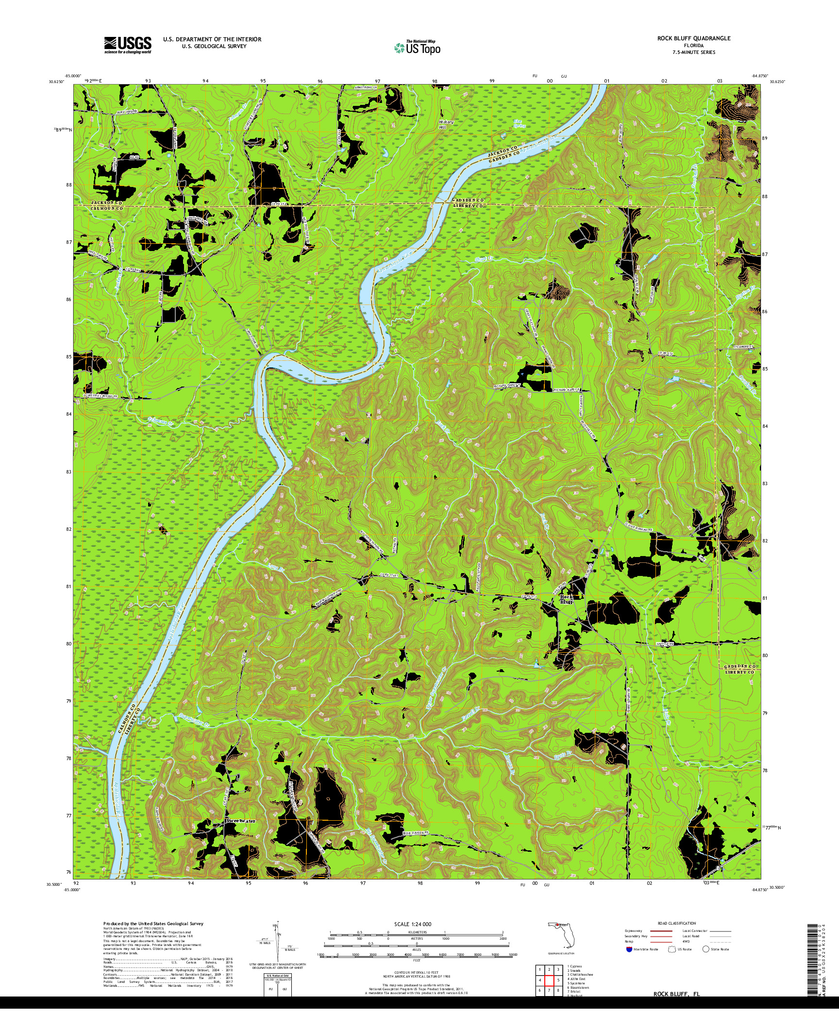 USGS US TOPO 7.5-MINUTE MAP FOR ROCK BLUFF, FL 2018