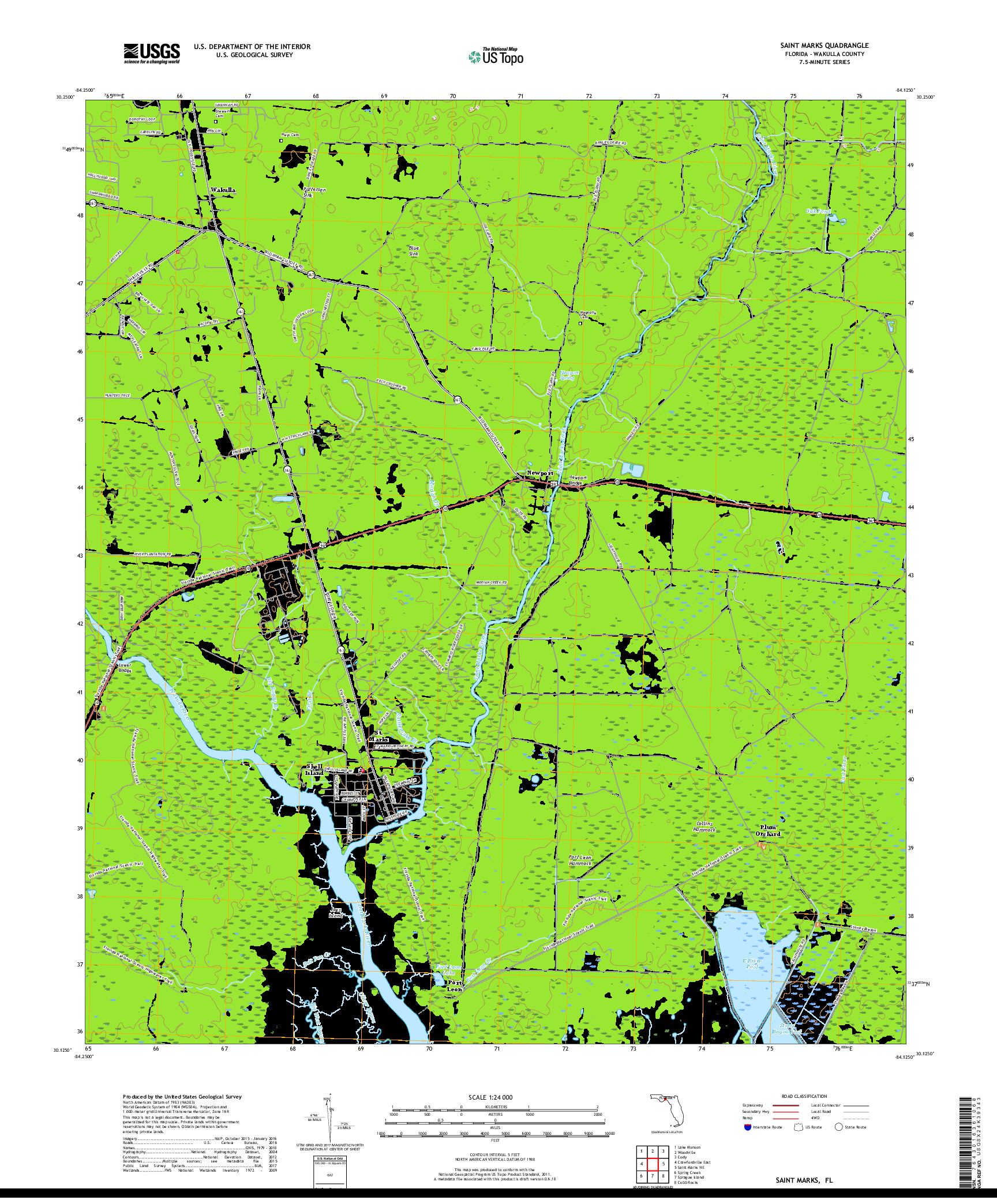 USGS US TOPO 7.5-MINUTE MAP FOR SAINT MARKS, FL 2018