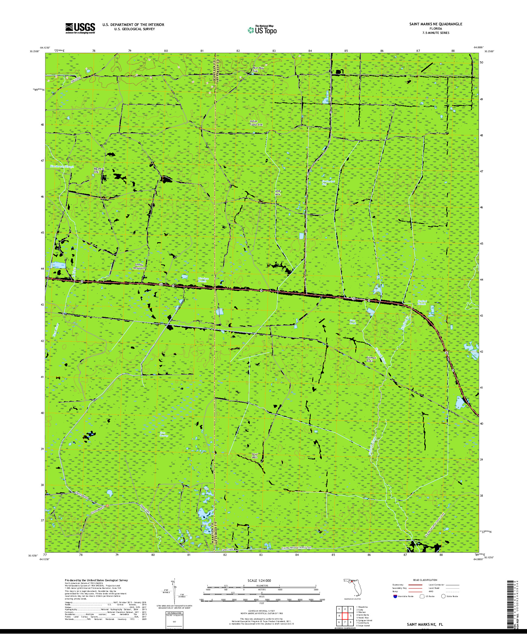 USGS US TOPO 7.5-MINUTE MAP FOR SAINT MARKS NE, FL 2018