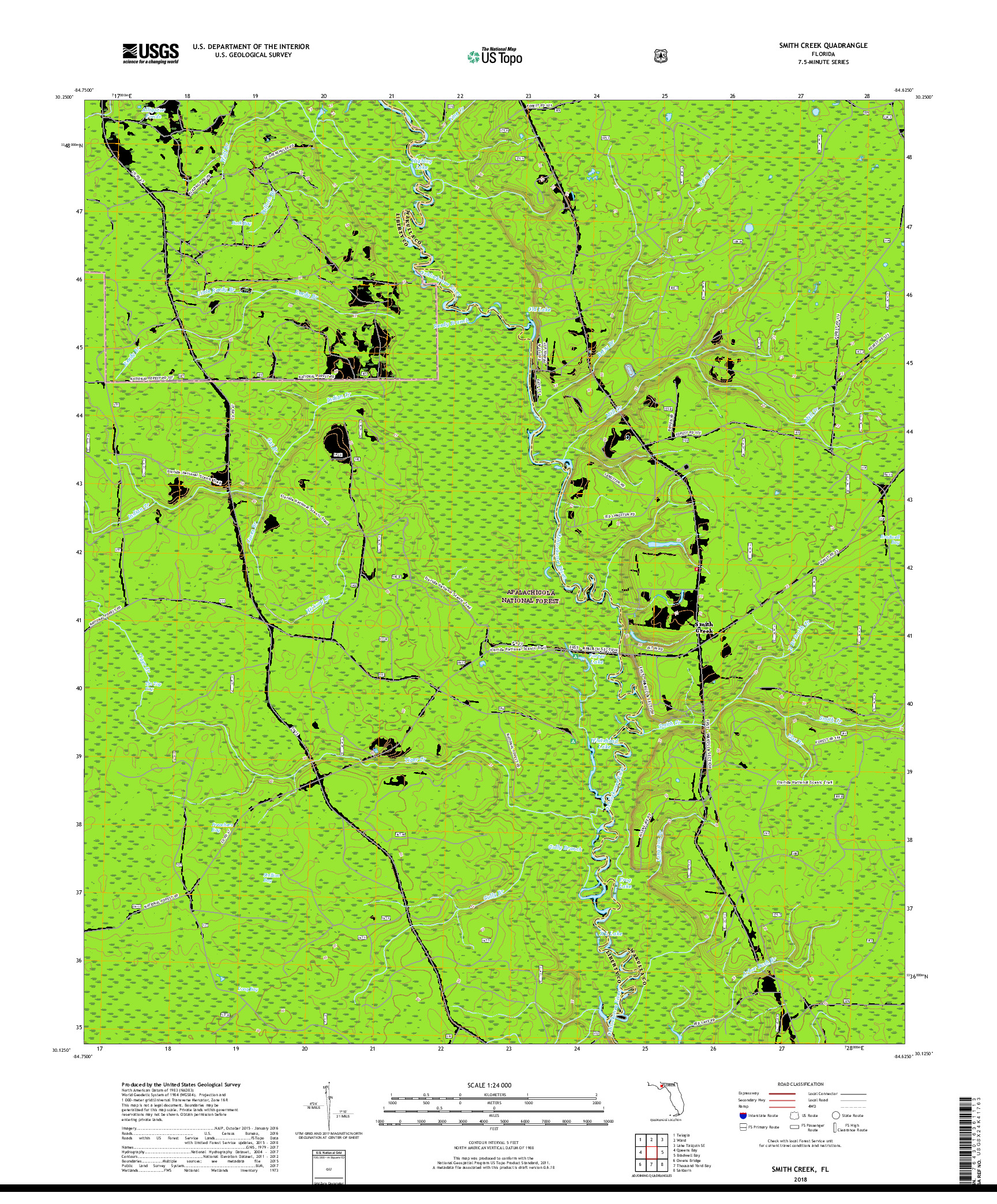 USGS US TOPO 7.5-MINUTE MAP FOR SMITH CREEK, FL 2018