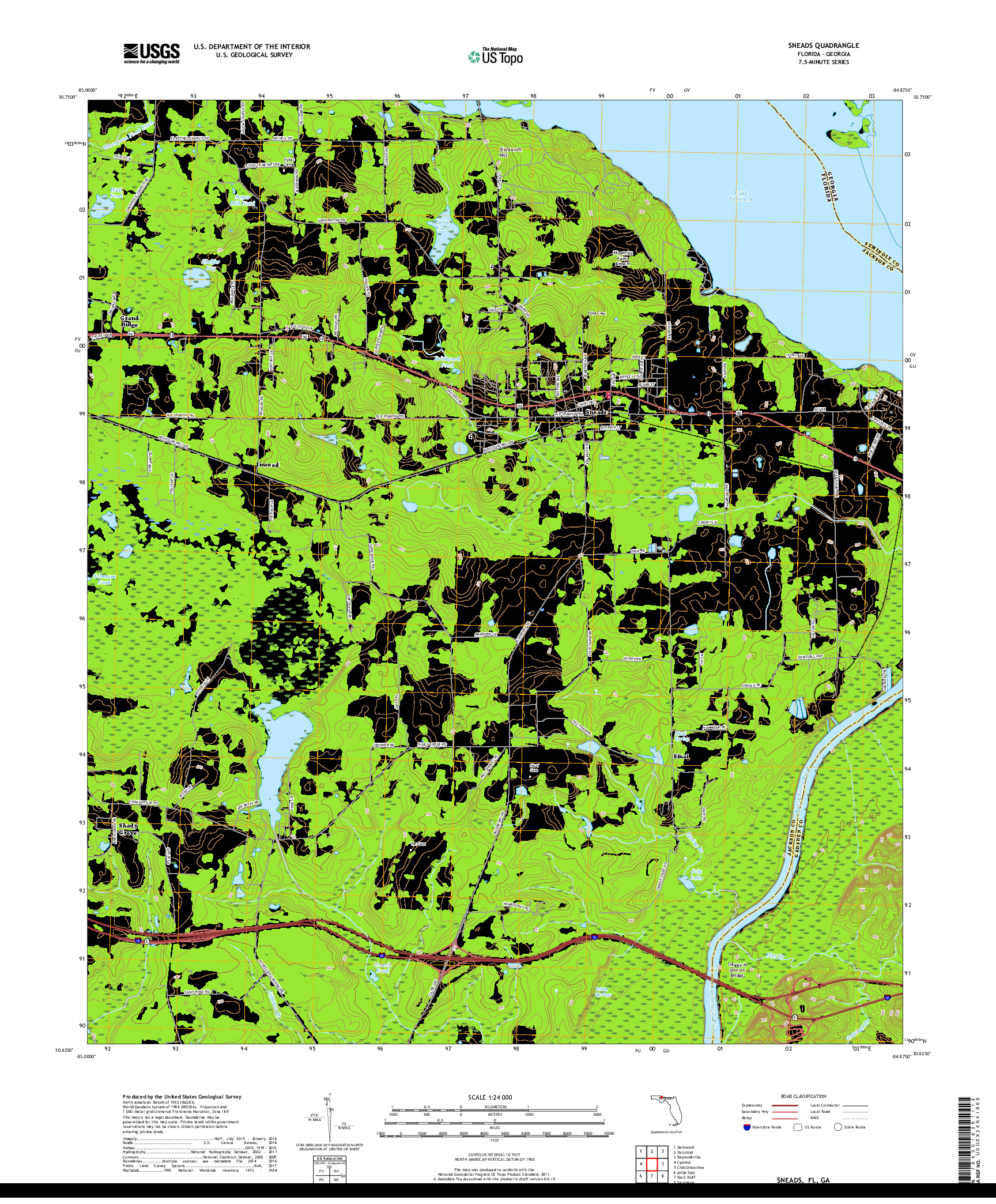 USGS US TOPO 7.5-MINUTE MAP FOR SNEADS, FL,GA 2018