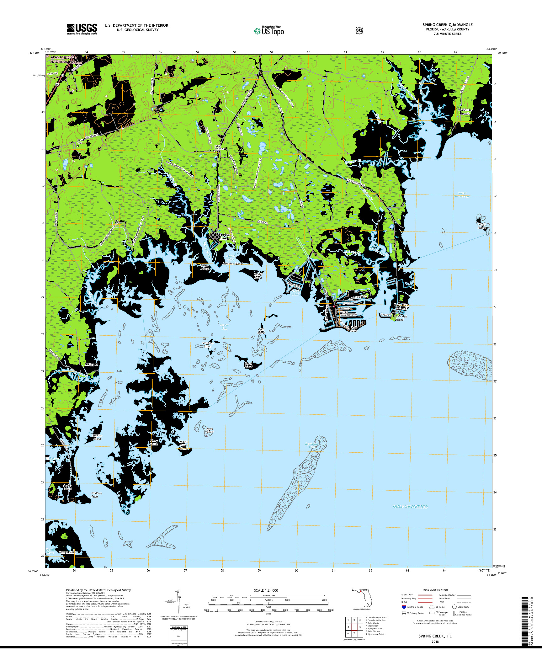 USGS US TOPO 7.5-MINUTE MAP FOR SPRING CREEK, FL 2018