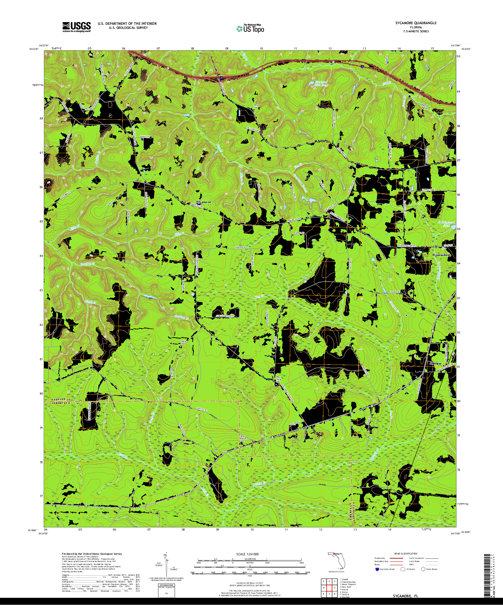 USGS US TOPO 7.5-MINUTE MAP FOR SYCAMORE, FL 2018