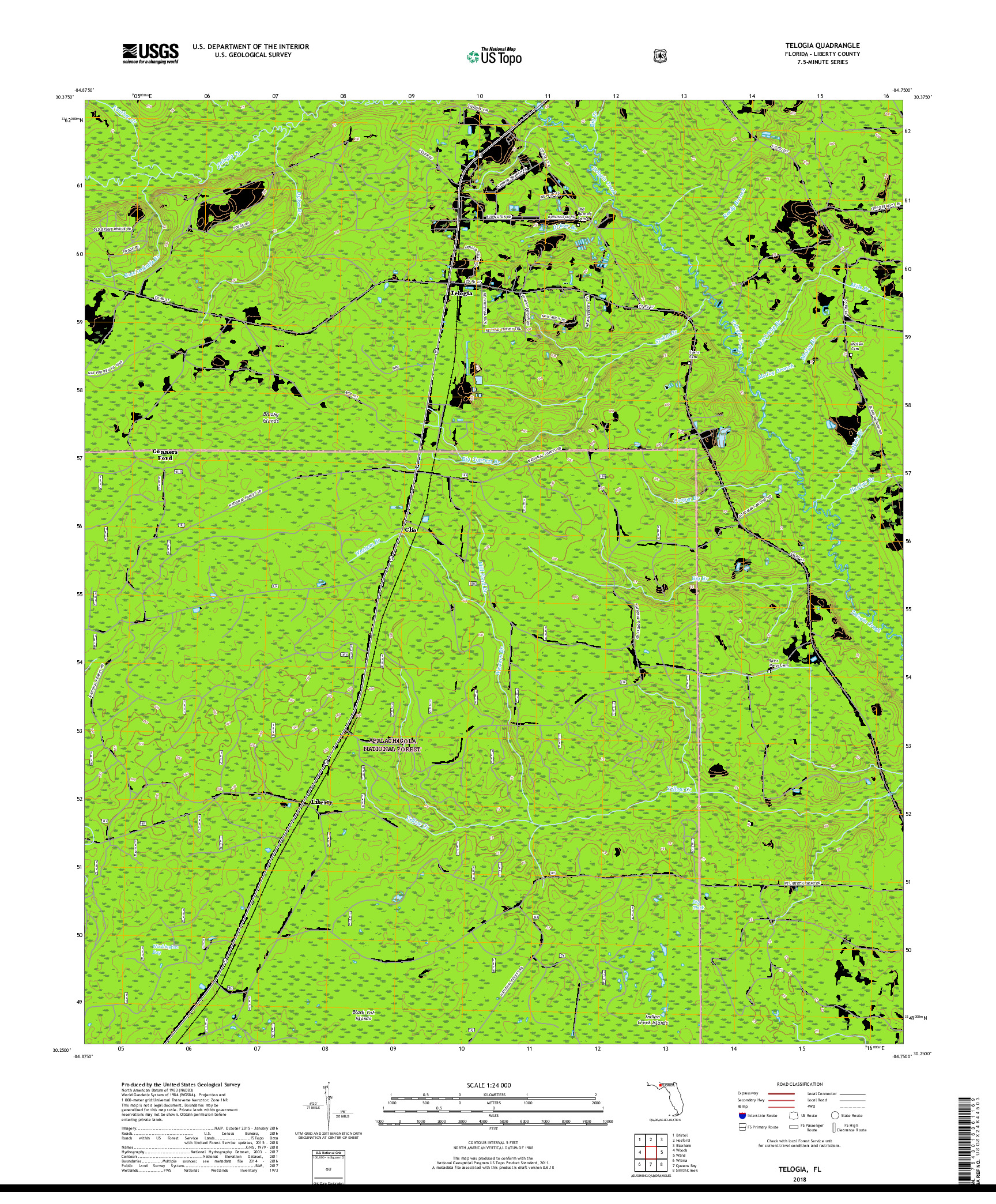 USGS US TOPO 7.5-MINUTE MAP FOR TELOGIA, FL 2018