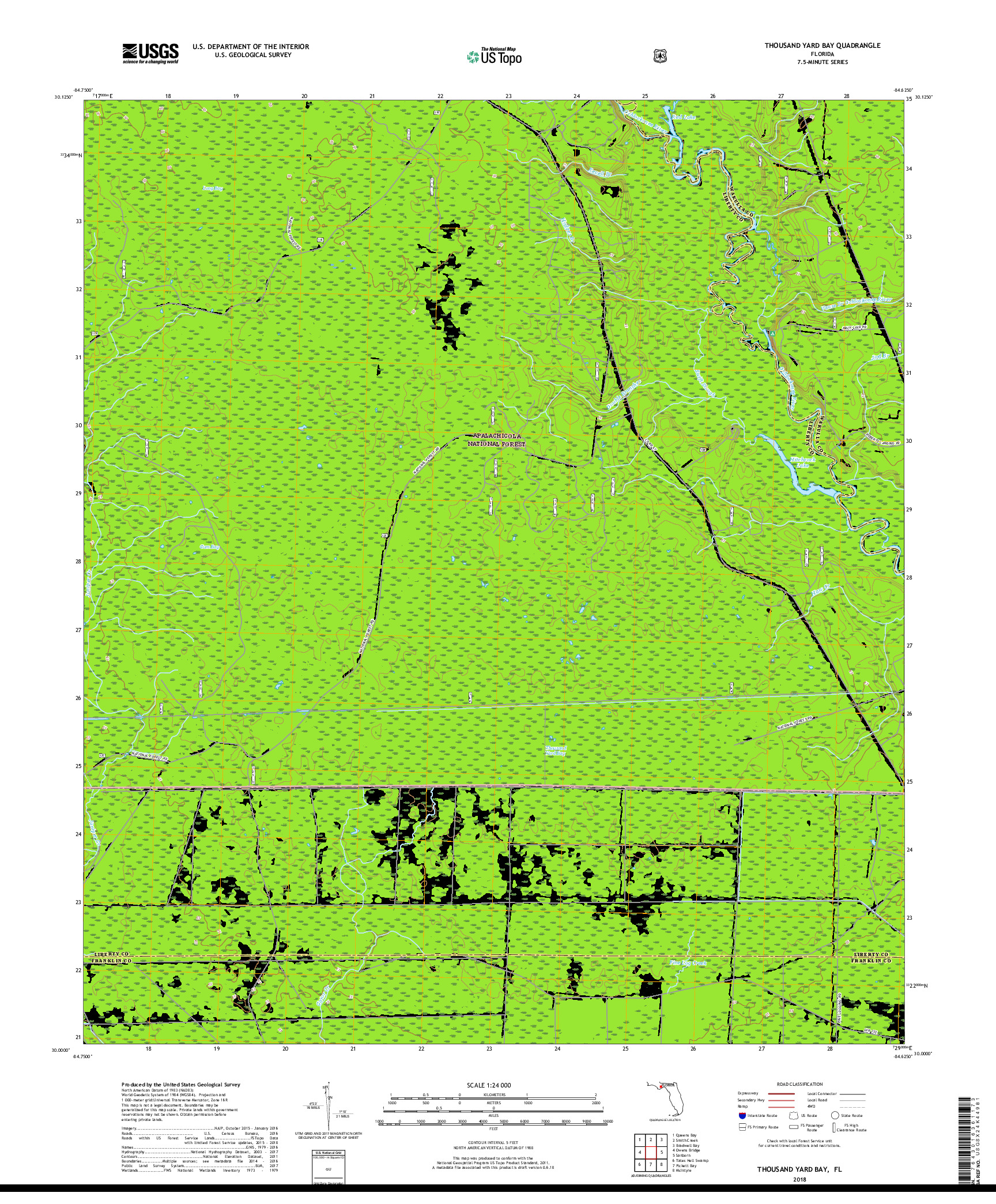 USGS US TOPO 7.5-MINUTE MAP FOR THOUSAND YARD BAY, FL 2018