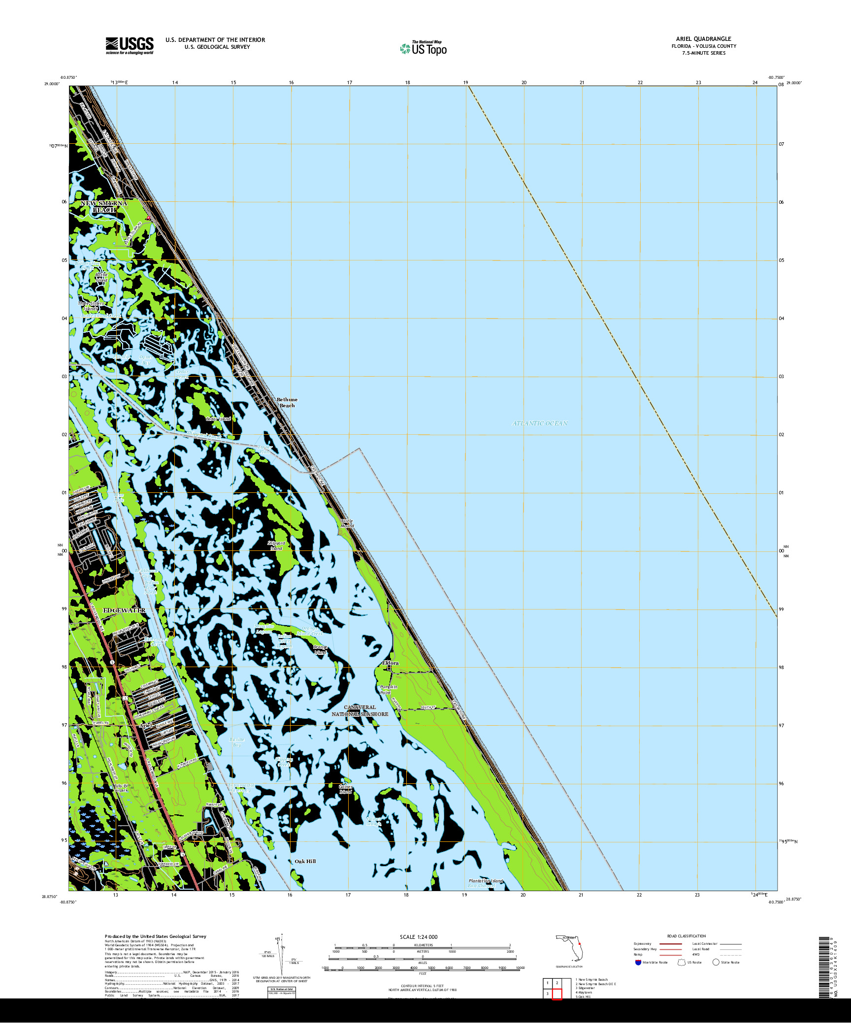 USGS US TOPO 7.5-MINUTE MAP FOR ARIEL, FL 2018