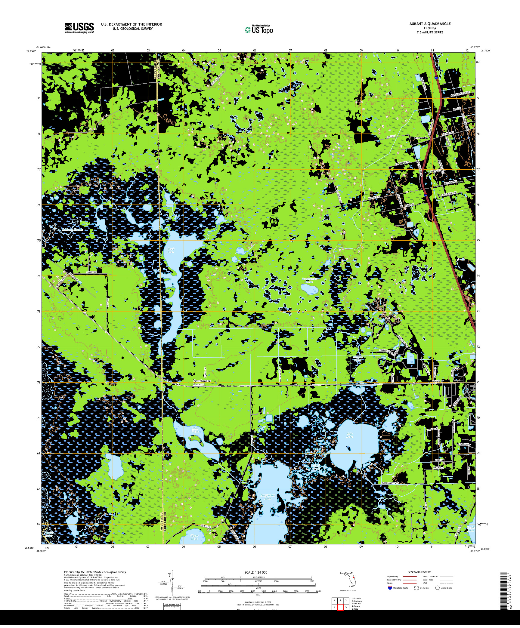 USGS US TOPO 7.5-MINUTE MAP FOR AURANTIA, FL 2018