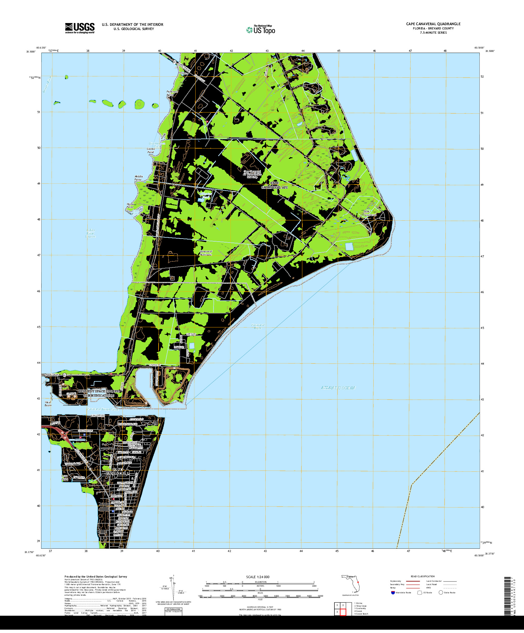 USGS US TOPO 7.5-MINUTE MAP FOR CAPE CANAVERAL, FL 2018