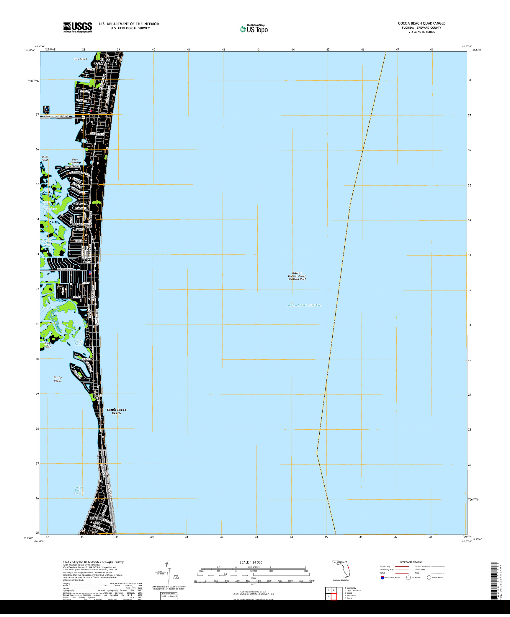 USGS US TOPO 7.5-MINUTE MAP FOR COCOA BEACH, FL 2018