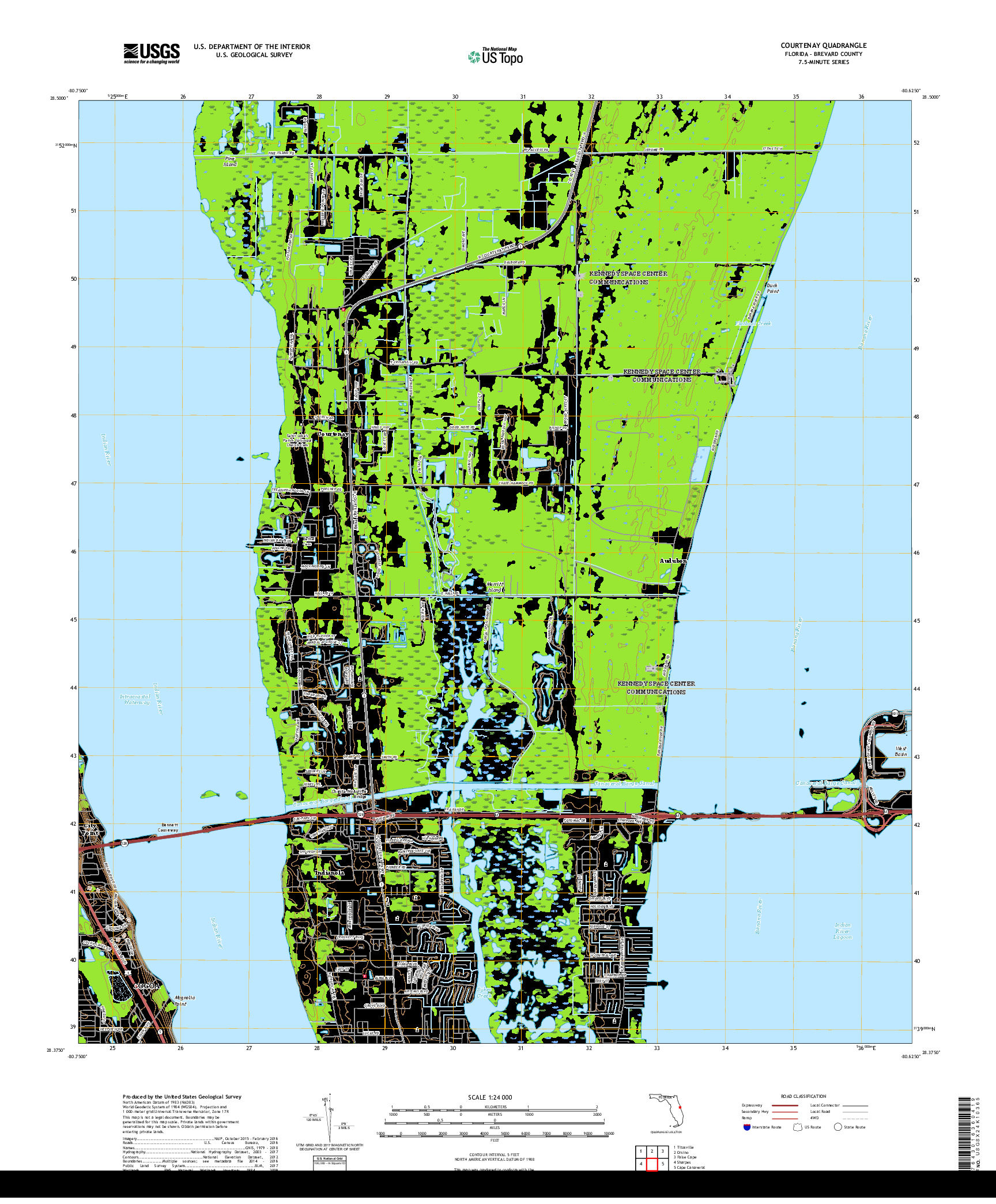 USGS US TOPO 7.5-MINUTE MAP FOR COURTENAY, FL 2018