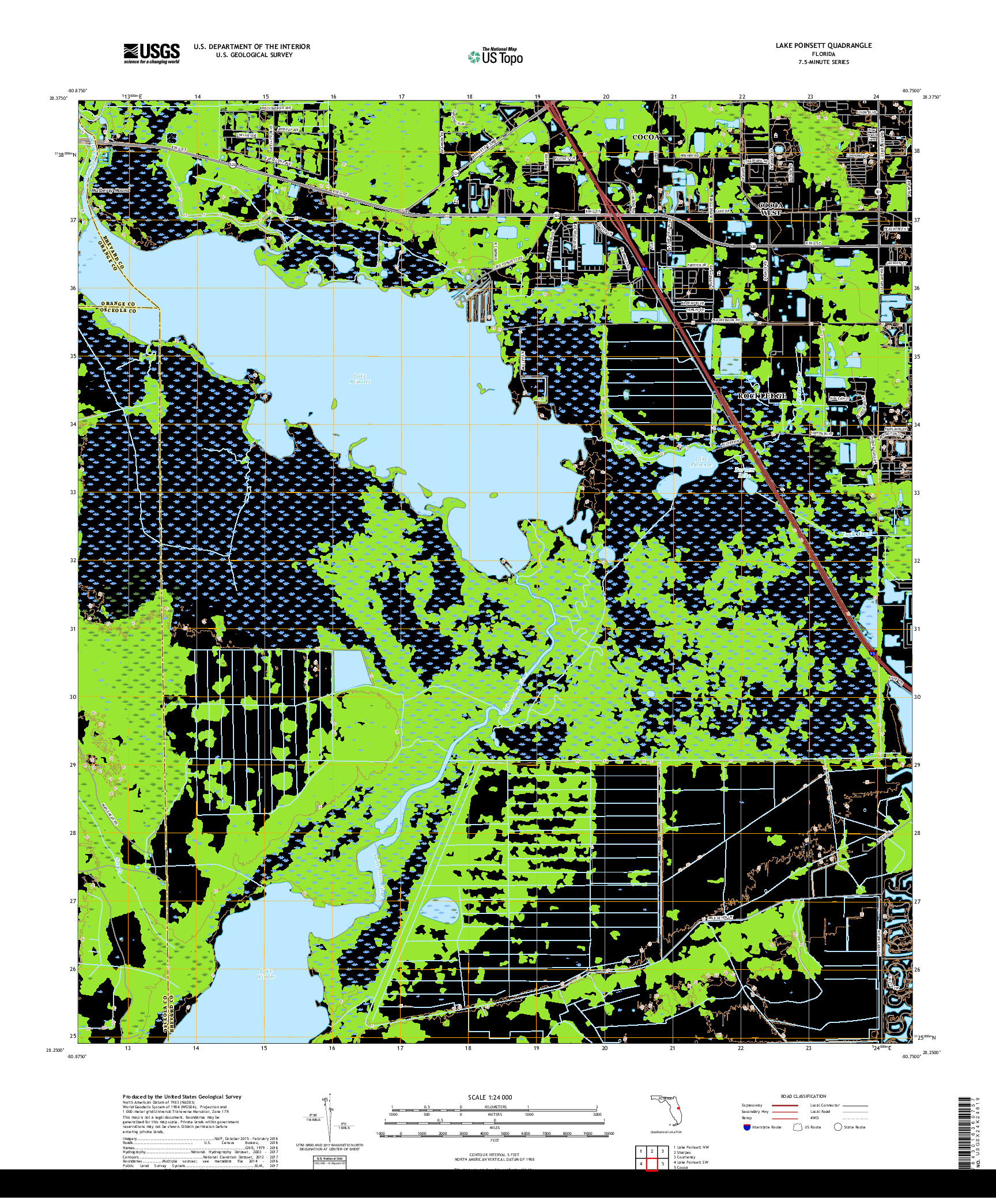 USGS US TOPO 7.5-MINUTE MAP FOR LAKE POINSETT, FL 2018