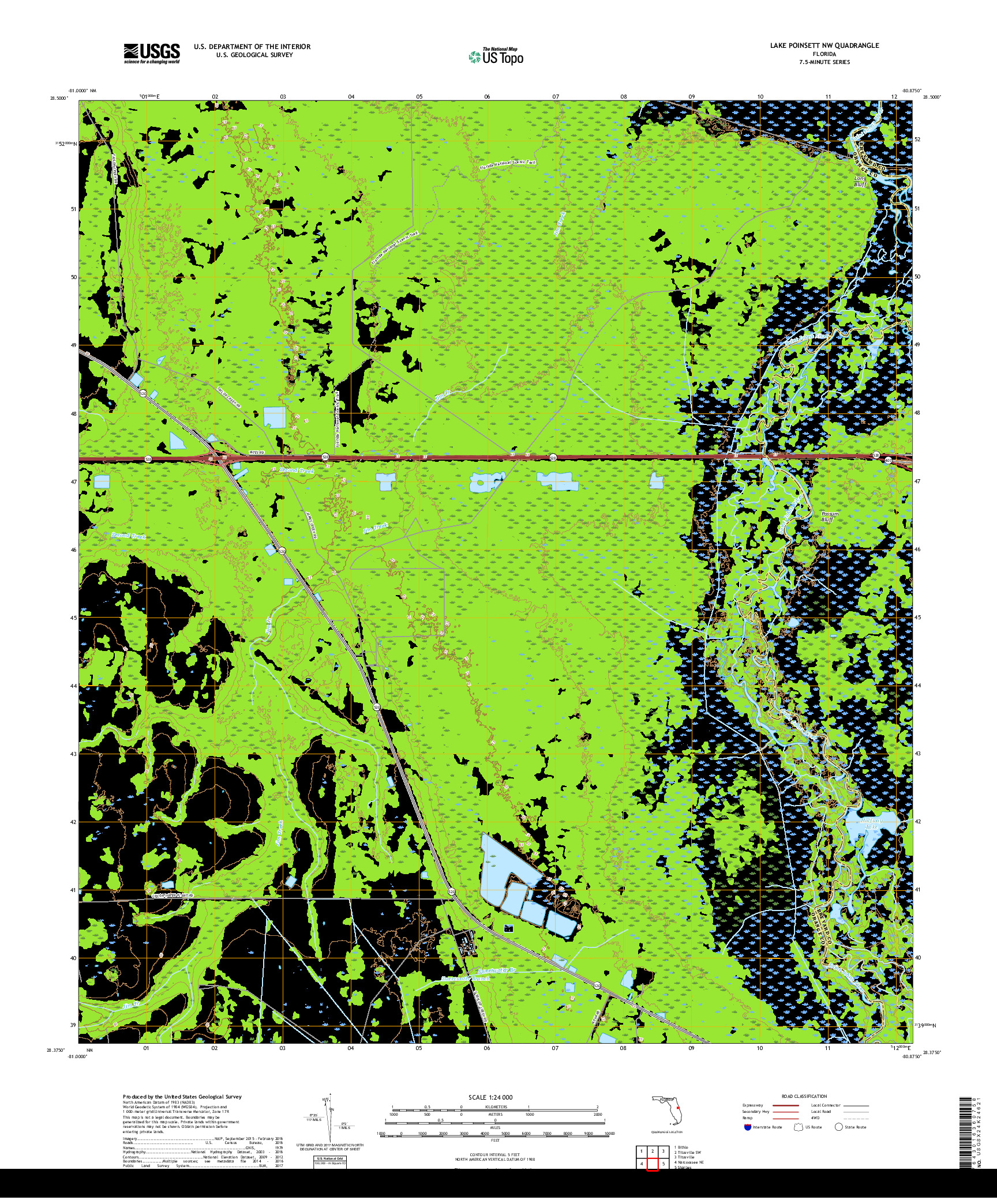 USGS US TOPO 7.5-MINUTE MAP FOR LAKE POINSETT NW, FL 2018