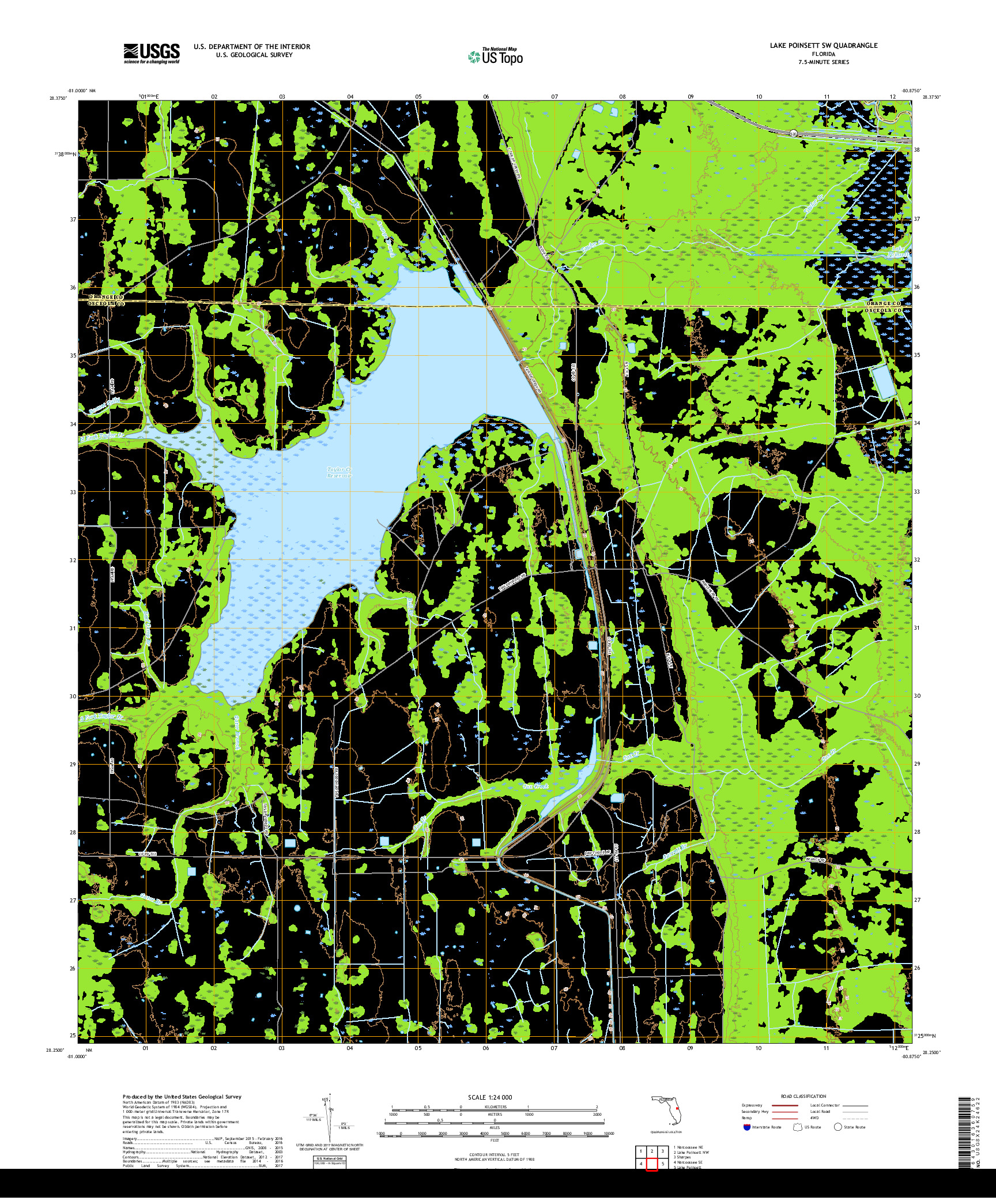 USGS US TOPO 7.5-MINUTE MAP FOR LAKE POINSETT SW, FL 2018