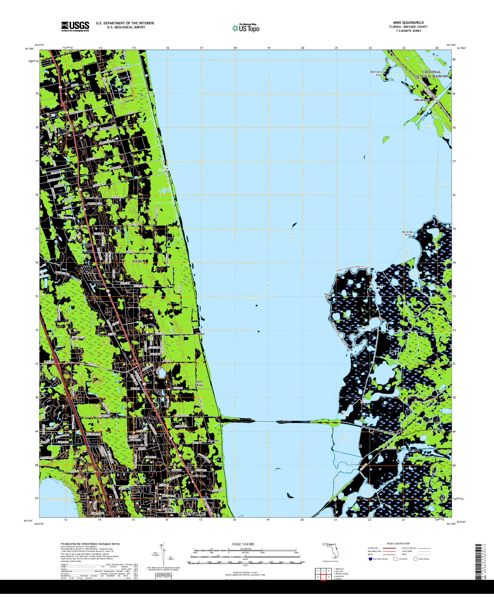 USGS US TOPO 7.5-MINUTE MAP FOR MIMS, FL 2018