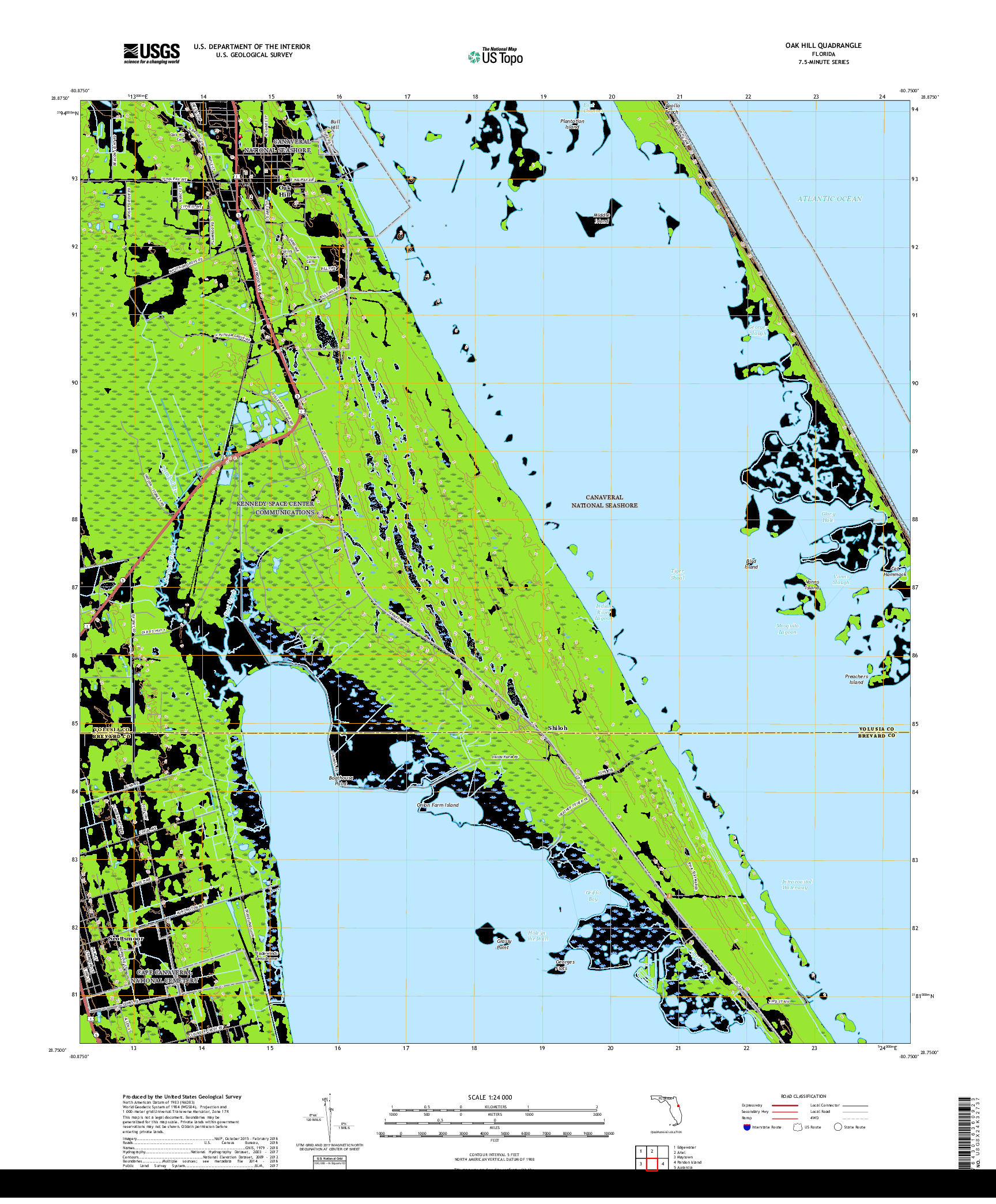USGS US TOPO 7.5-MINUTE MAP FOR OAK HILL, FL 2018