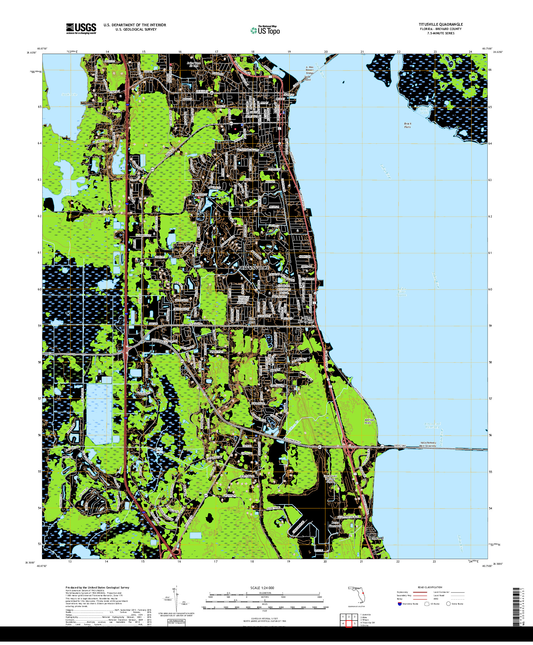 USGS US TOPO 7.5-MINUTE MAP FOR TITUSVILLE, FL 2018