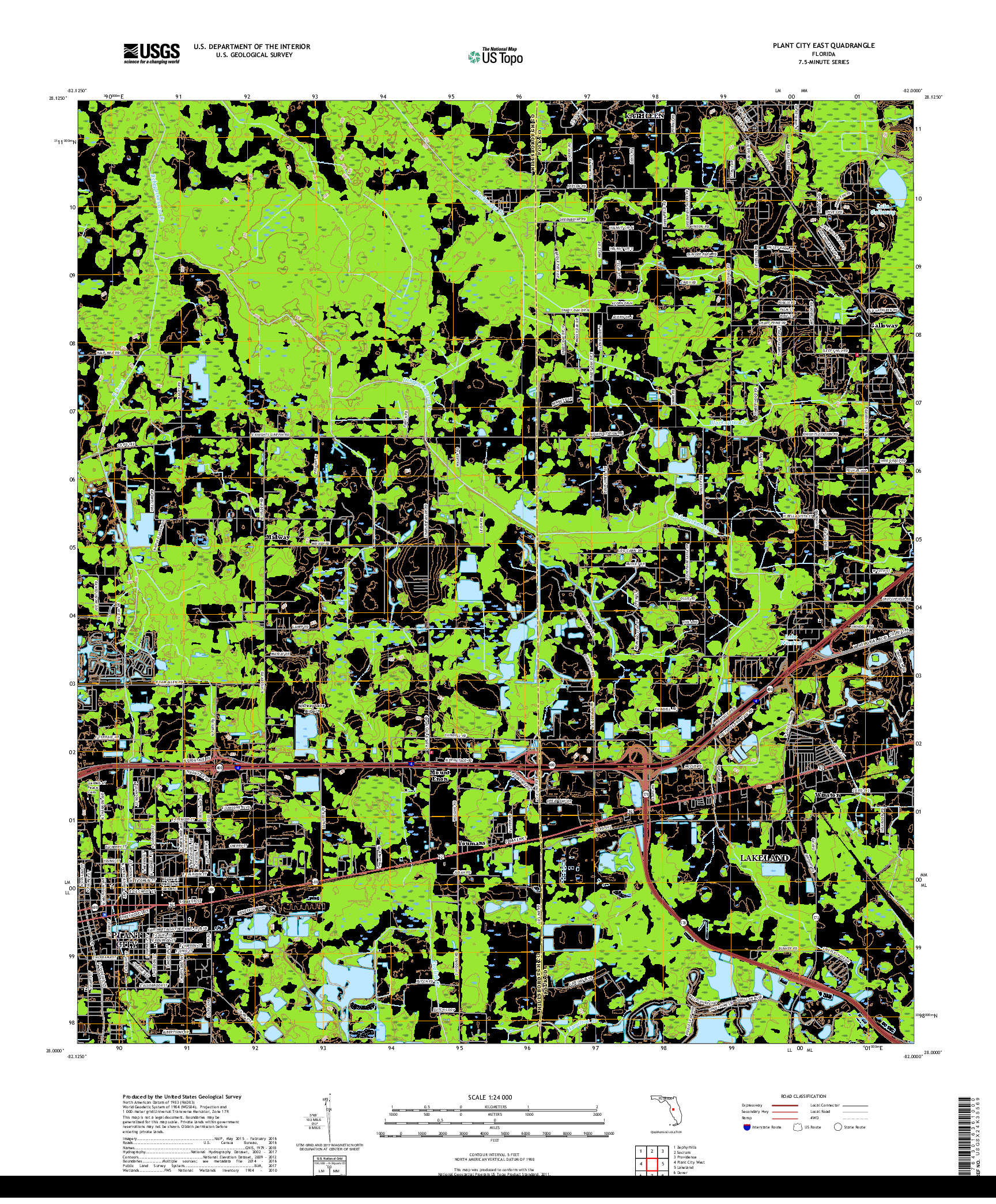 USGS US TOPO 7.5-MINUTE MAP FOR PLANT CITY EAST, FL 2018