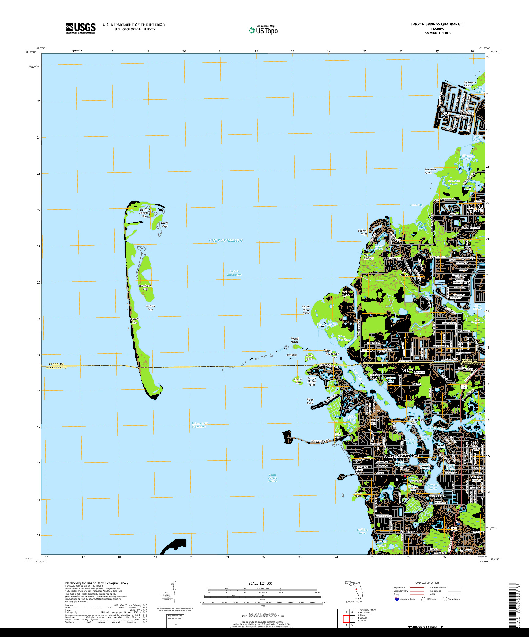 USGS US TOPO 7.5-MINUTE MAP FOR TARPON SPRINGS, FL 2018