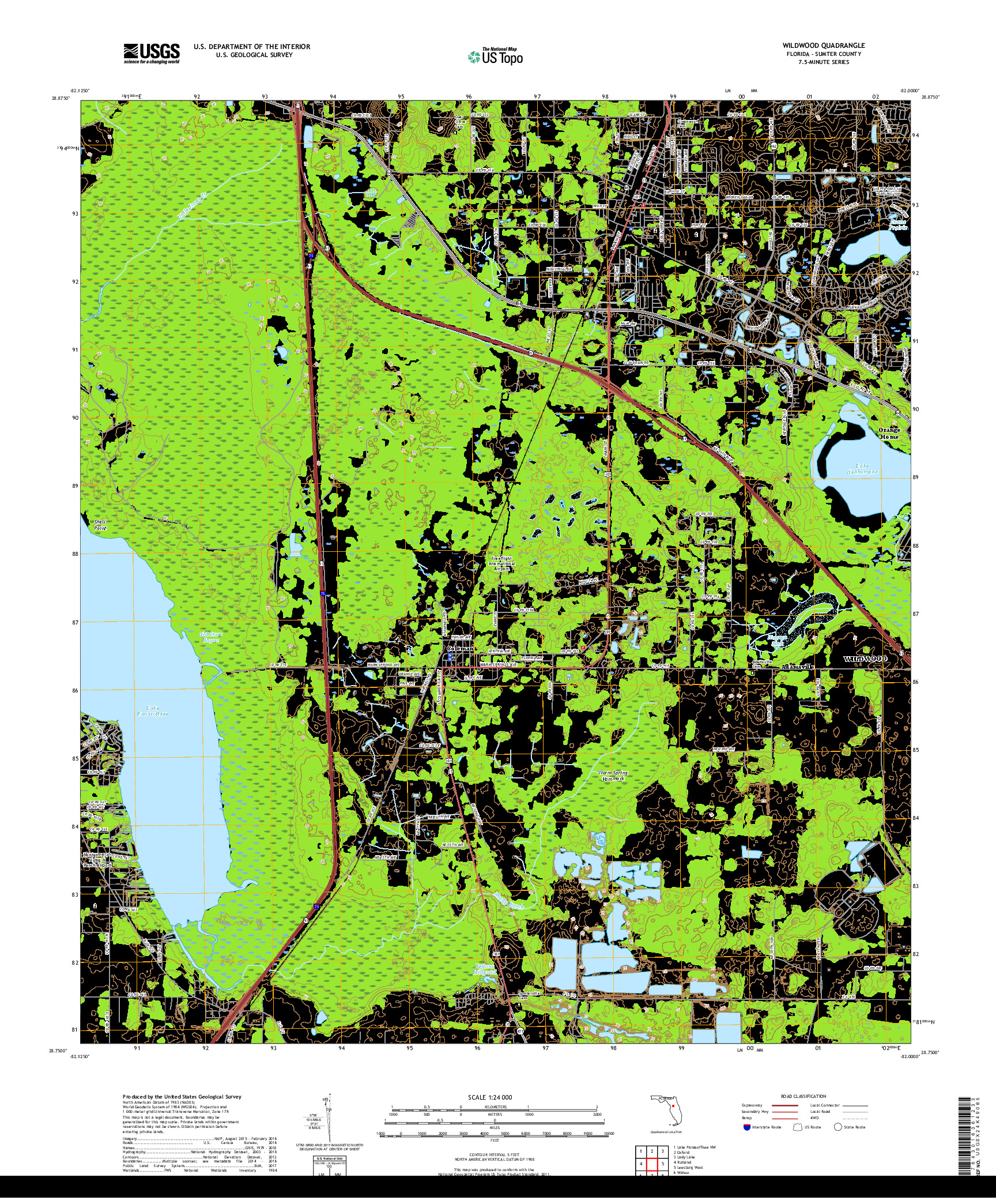 USGS US TOPO 7.5-MINUTE MAP FOR WILDWOOD, FL 2018